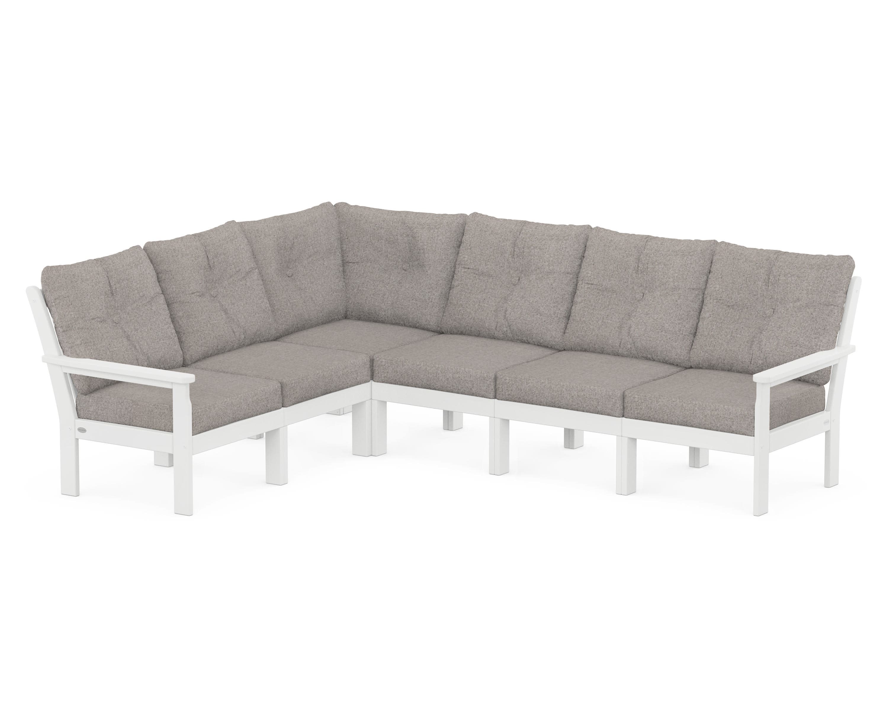 Vineyard 6-Piece Sectional in White / Weathered Tweed