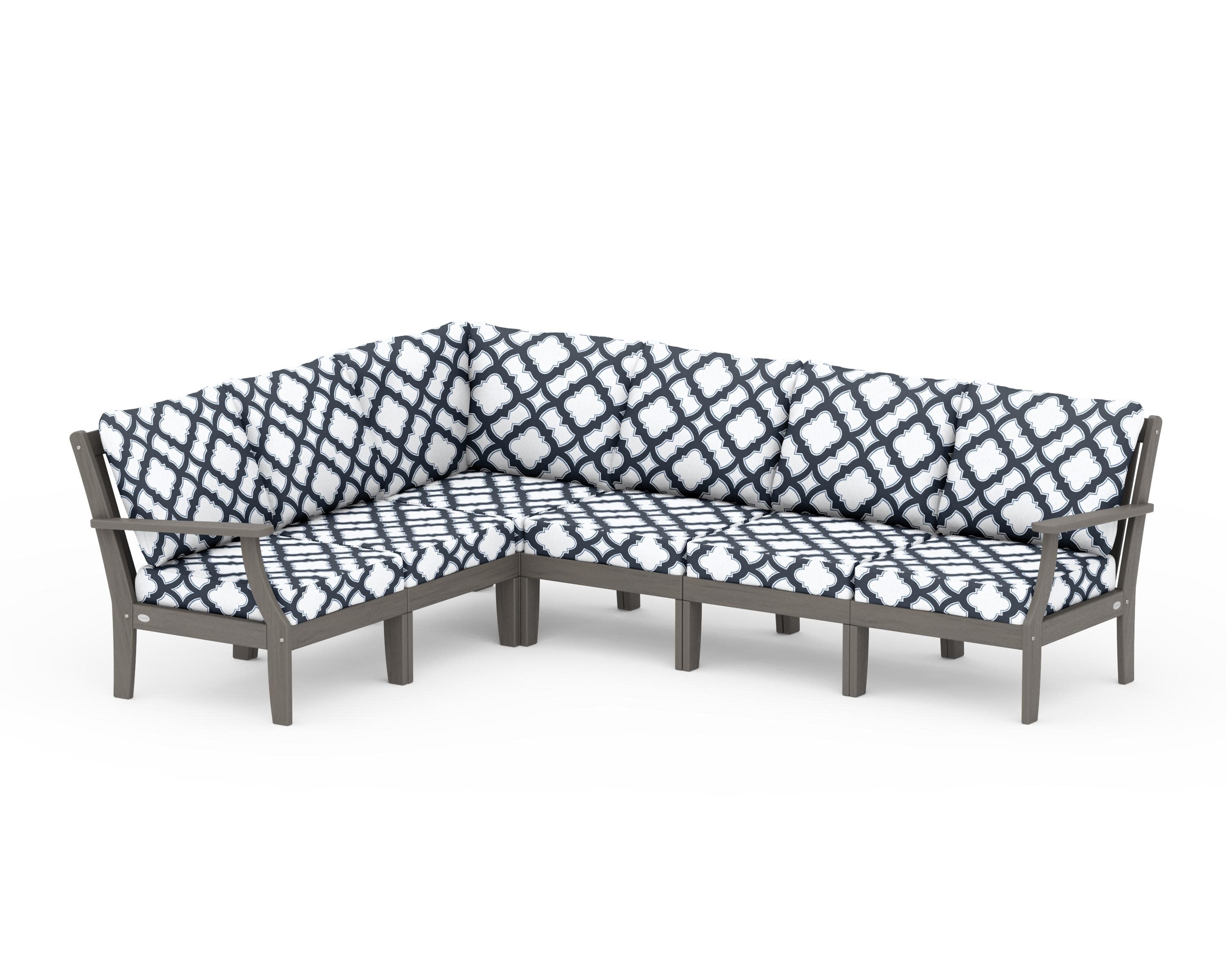 Braxton Modular 6-Piece Deep Seating Set in Driftwood / Trellis Marine Indigo
