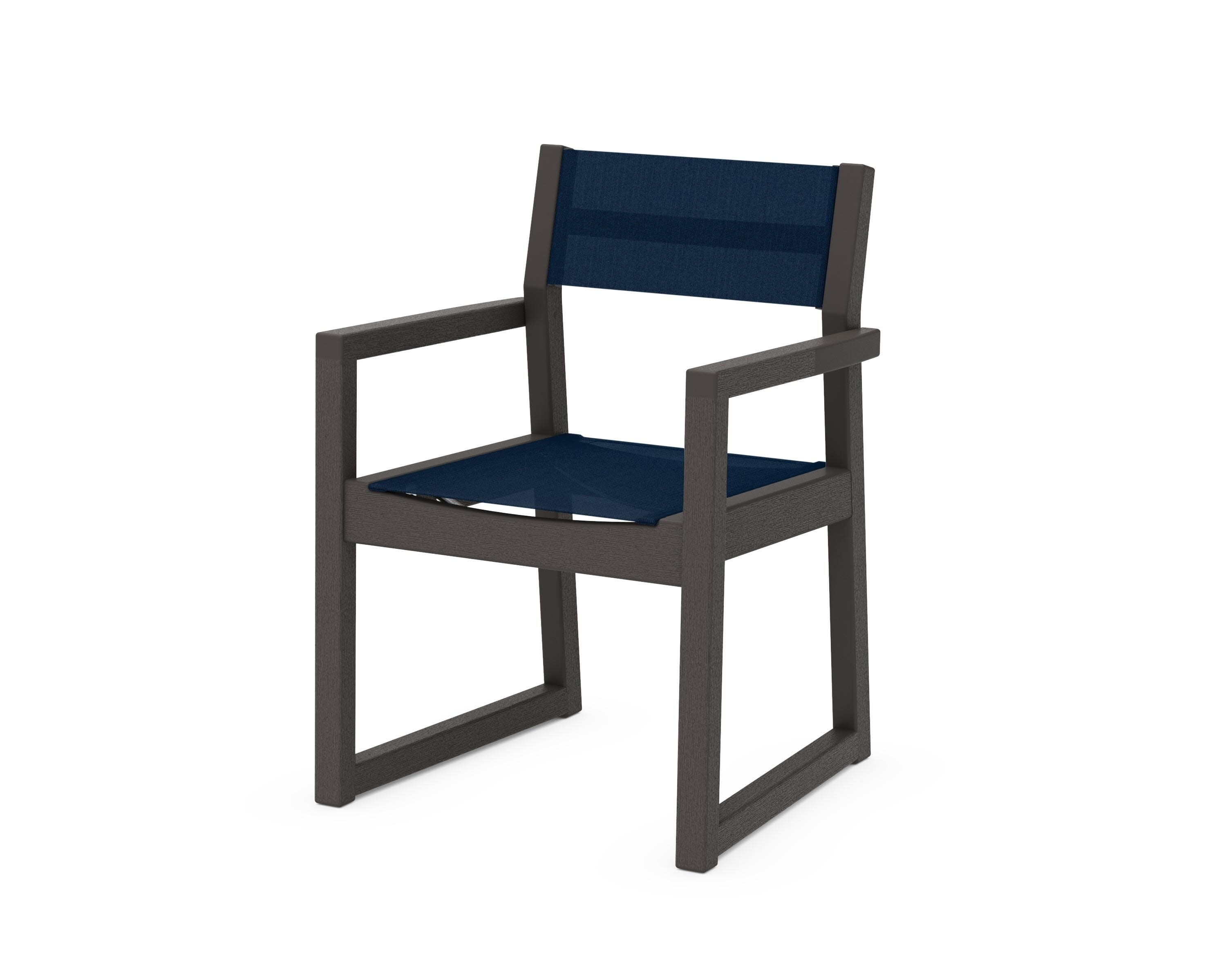 EDGE Sling Dining Arm Chair in Vintage Coffee / Navy Blue Sling