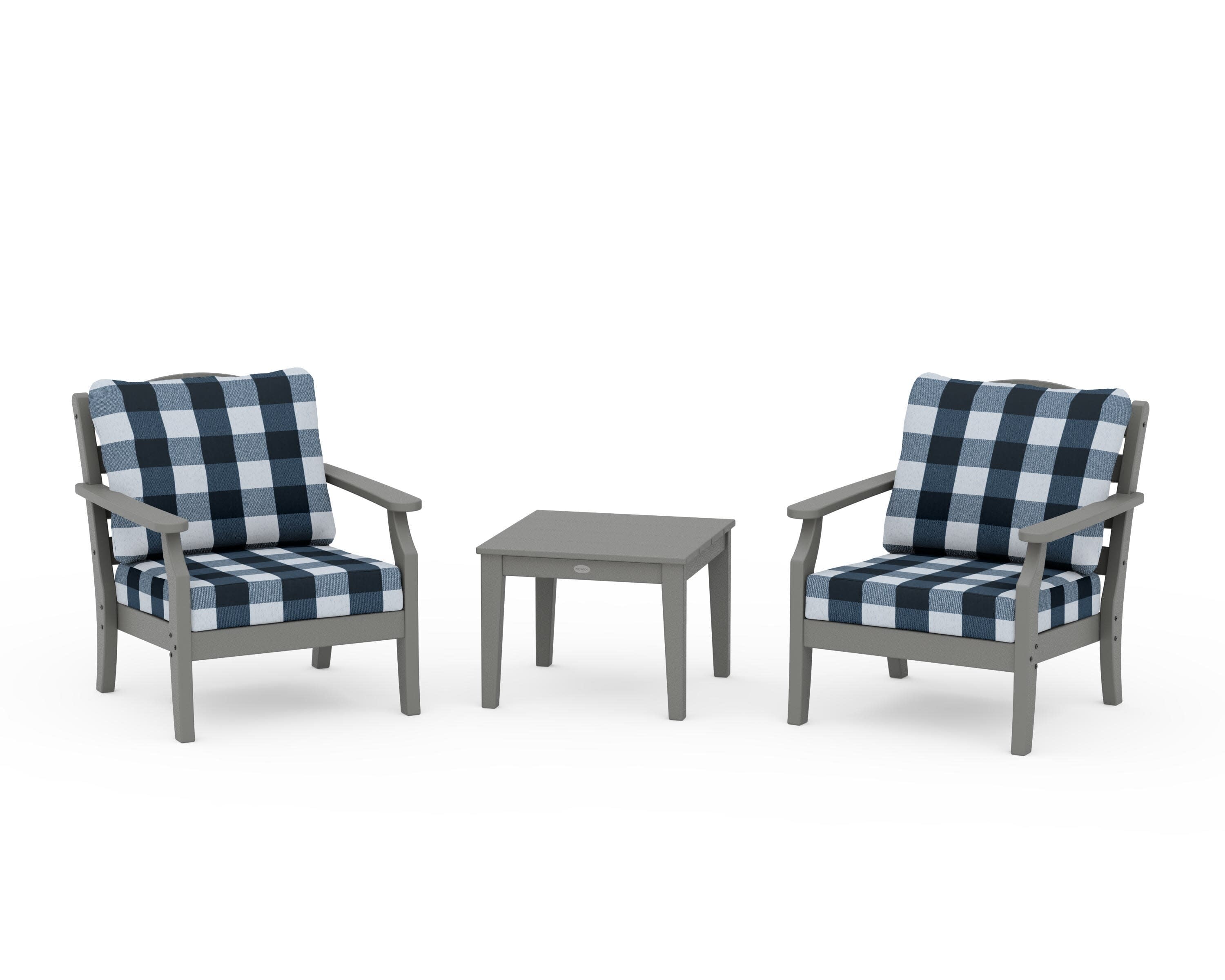 Savannah 3-Piece Deep Seating Set in Slate Grey / Buffalo Plaid Marine Indigo