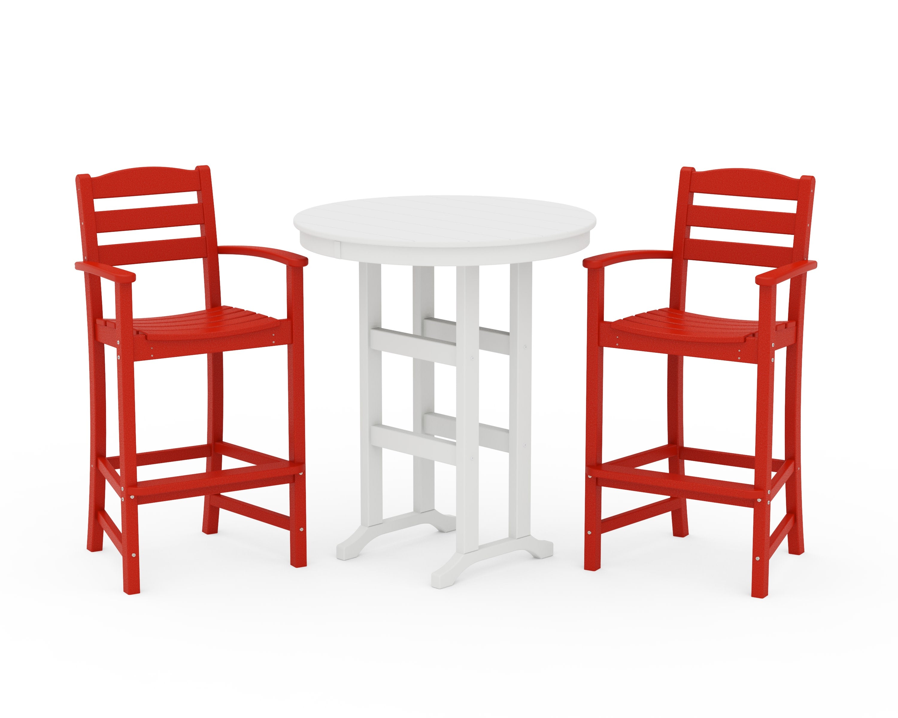 La Casa Caf 3-Piece Round Farmhouse Bar Set in Sunset Red / White