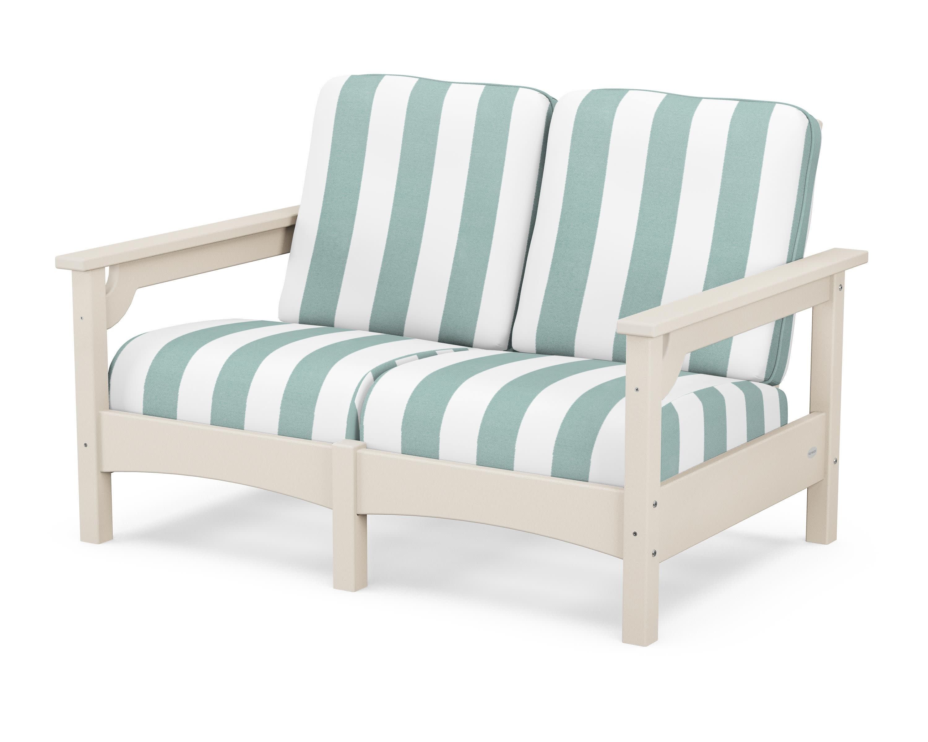 Club Loveseat in Sand / Cabana Stripe Glacier Spa
