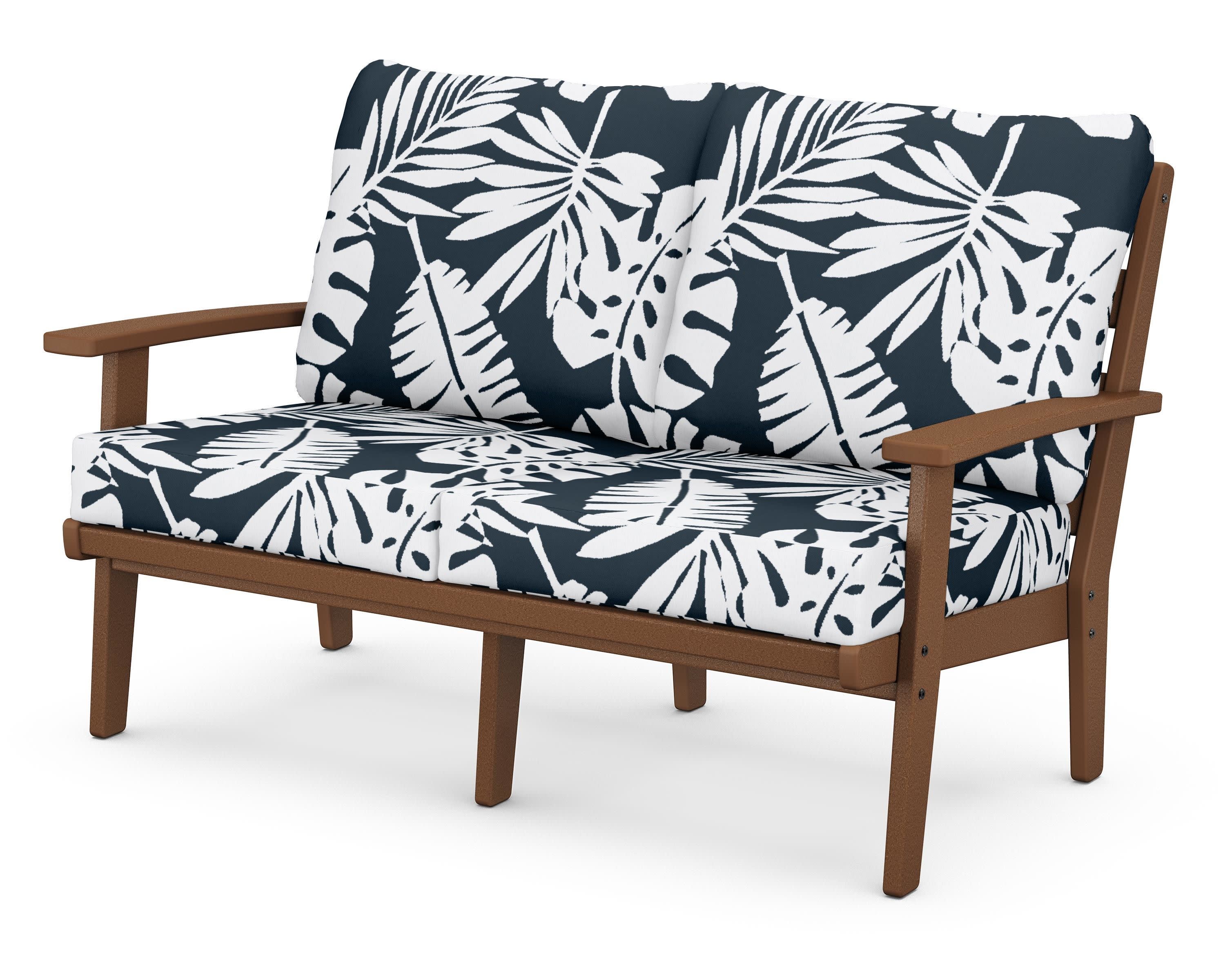 Grant Park Deep Seating Loveseat in Teak / Leaf Marine Indigo