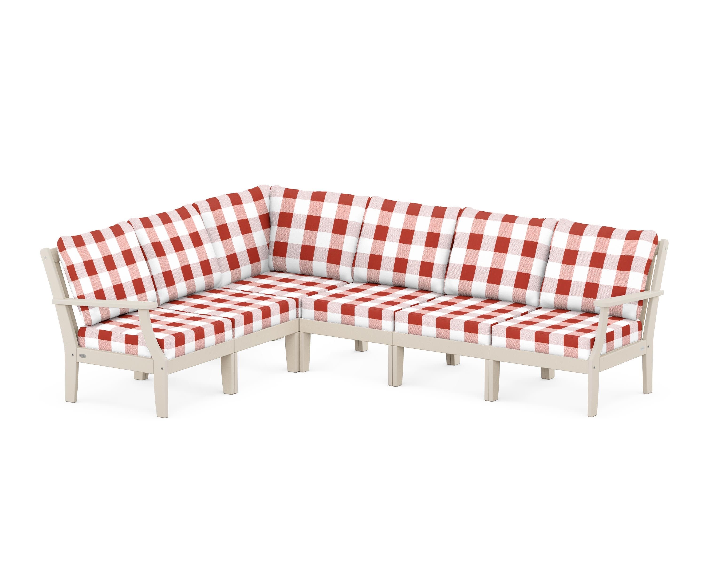 Braxton Modular 6-Piece Deep Seating Set in Sand / Buffalo Plaid Crimson