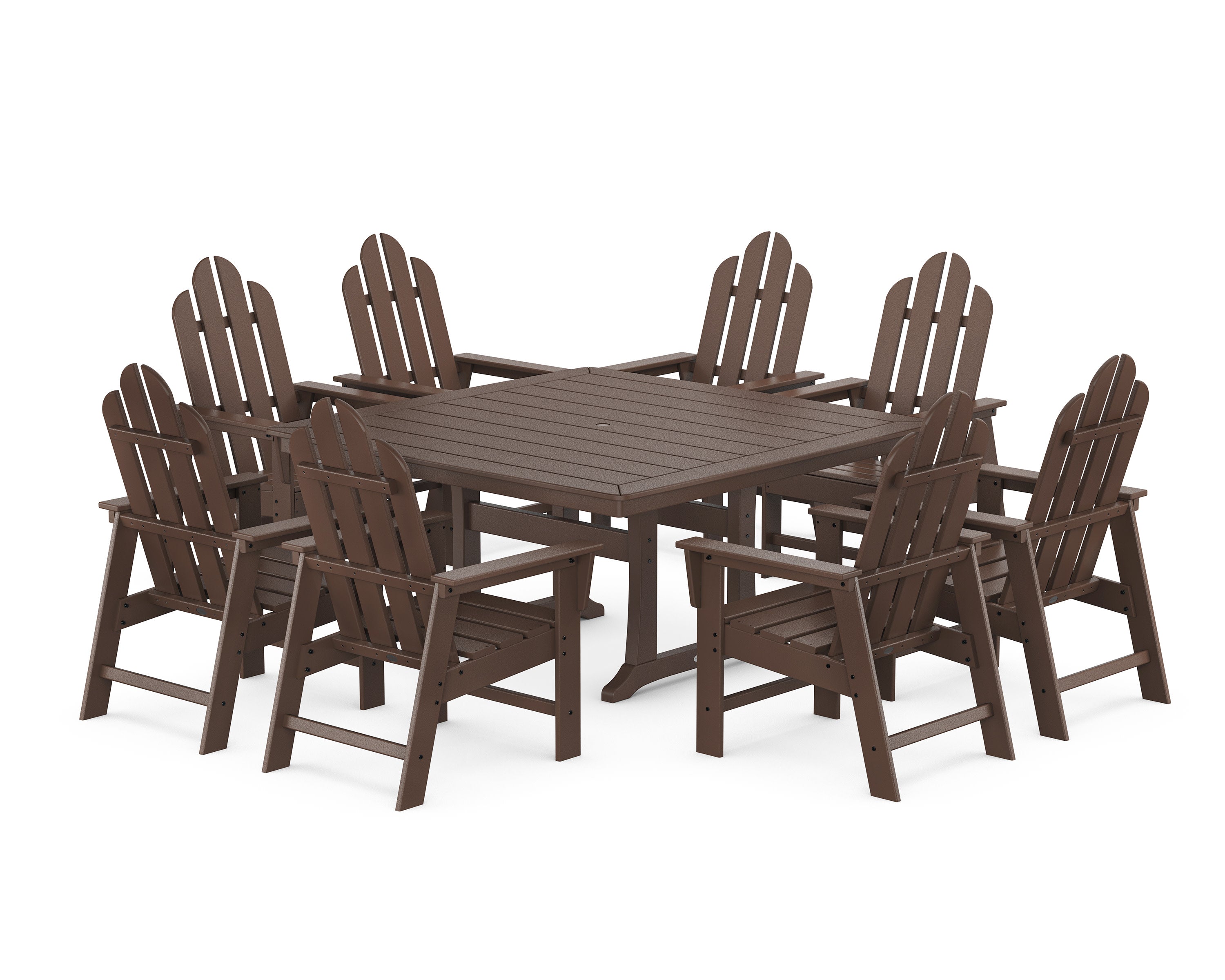 Long Island 9-Piece Square Dining Set with Trestle Legs in Mahogany