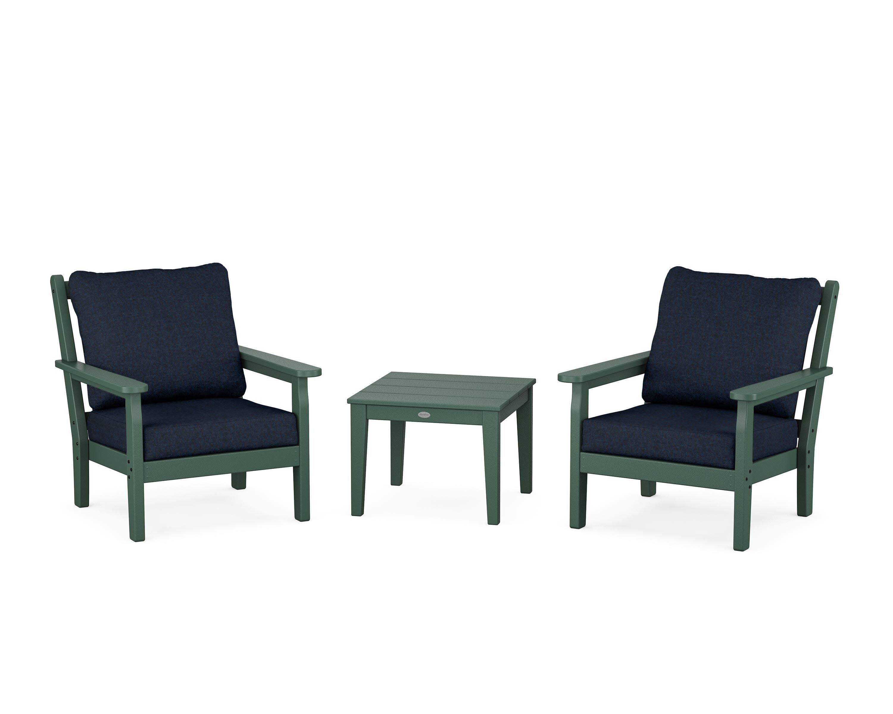 Chippendale 3-Piece Deep Seating Set in Green / Marine Indigo