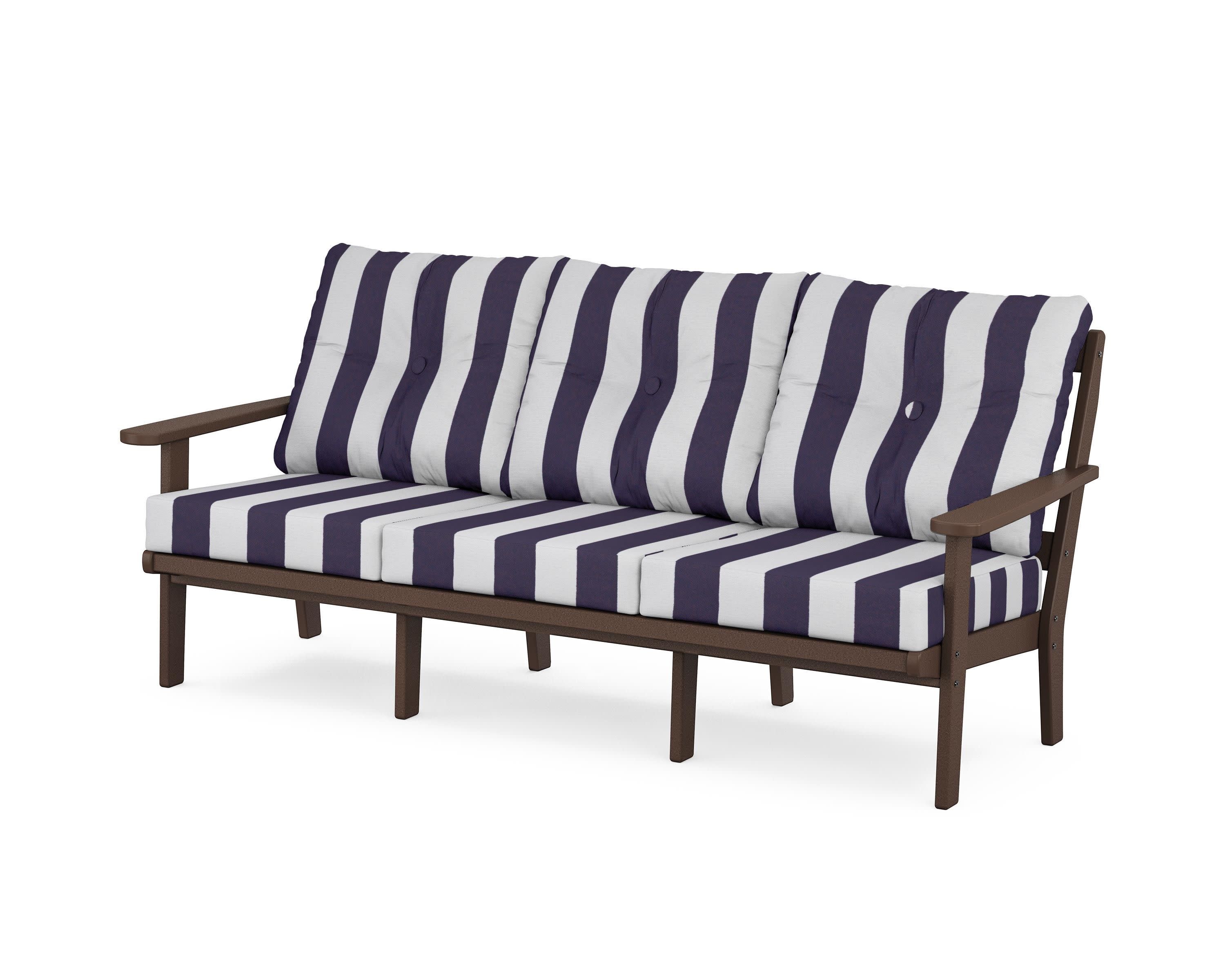Mission Deep Seating Sofa in Mahogany / Cabana Stripe Navy