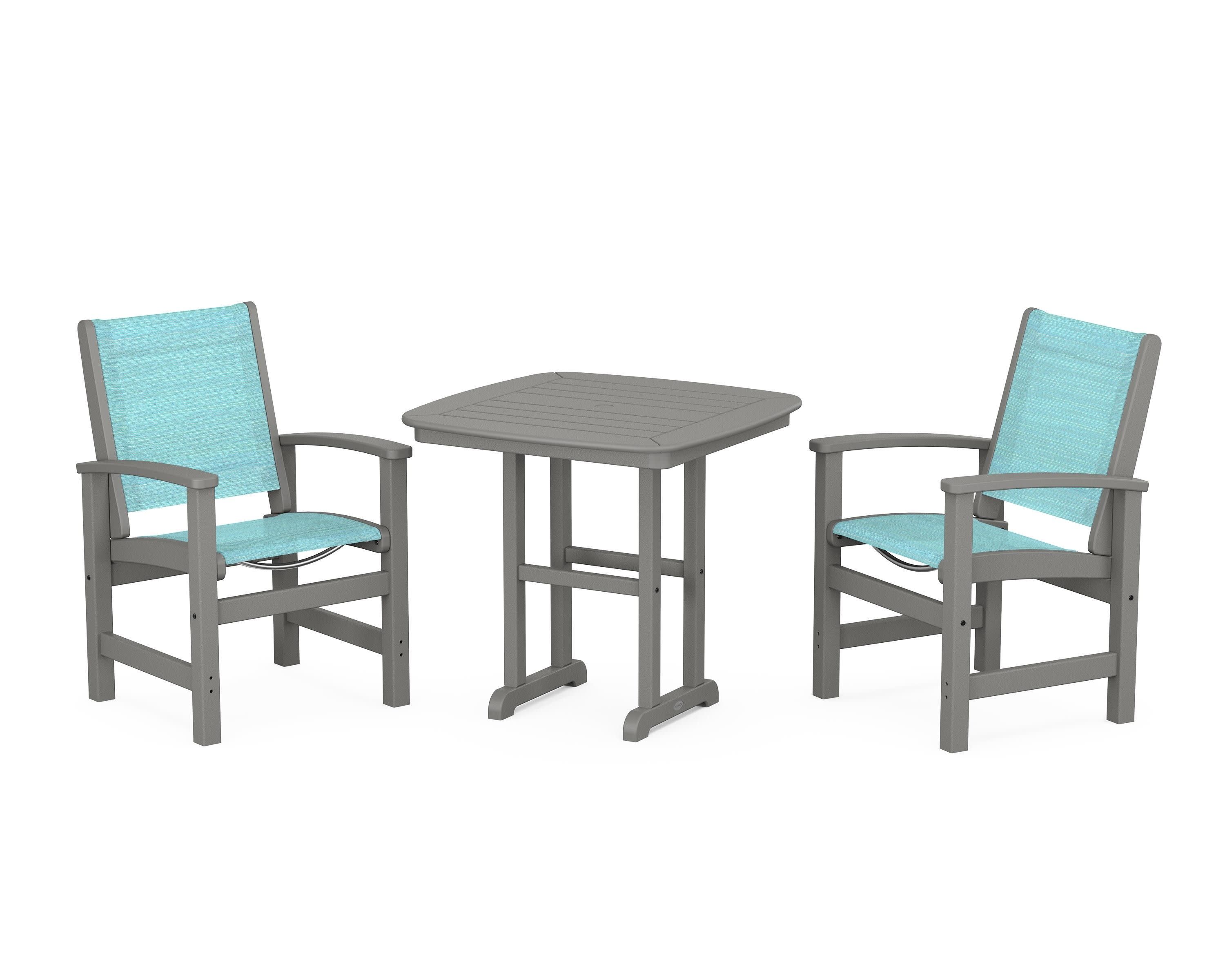 Coastal 3-Piece Dining Set in Slate Grey / Dupioni Aquamarine Sling