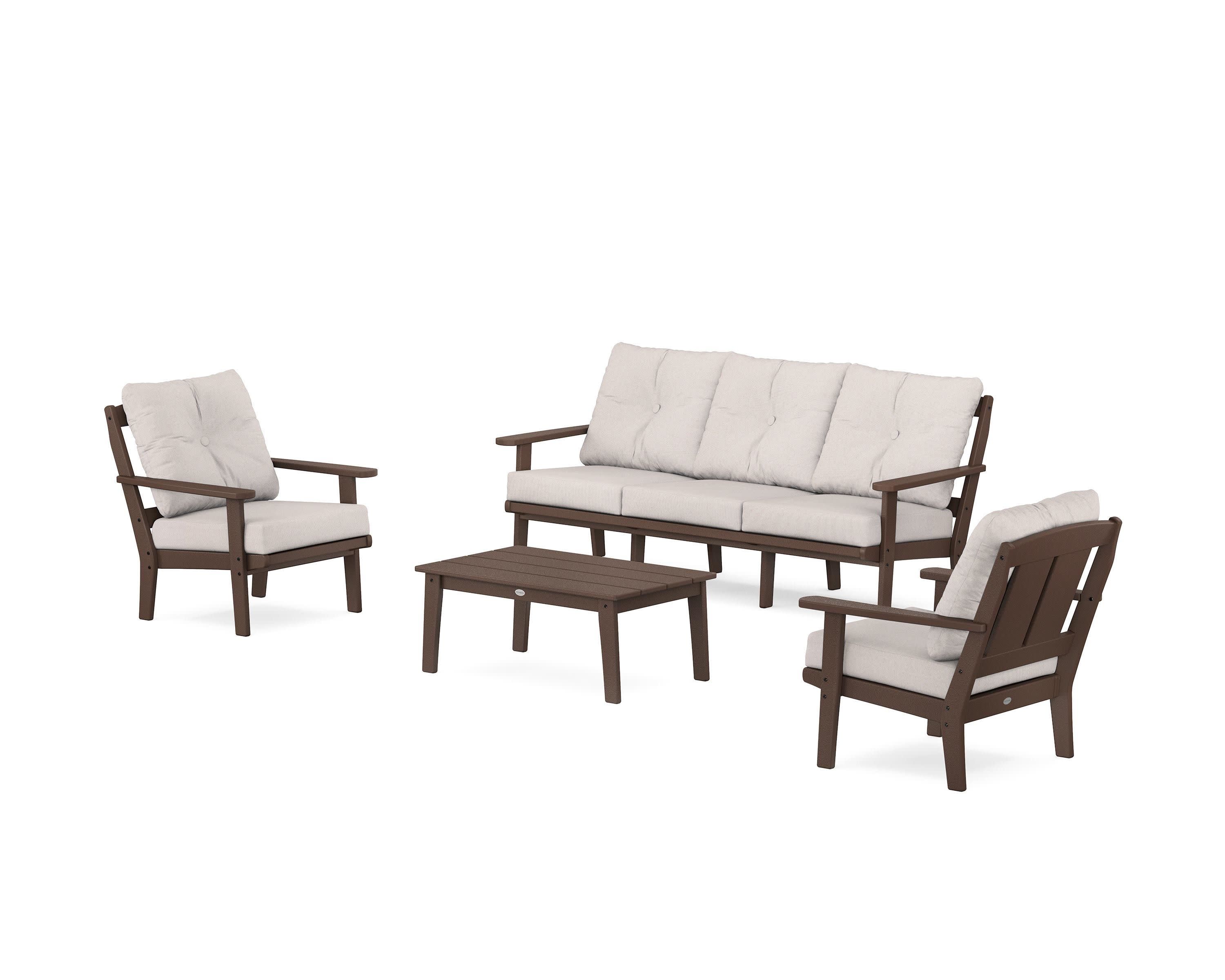 Mission 4-Piece Deep Seating Set with Sofa in Mahogany / Dune Burlap