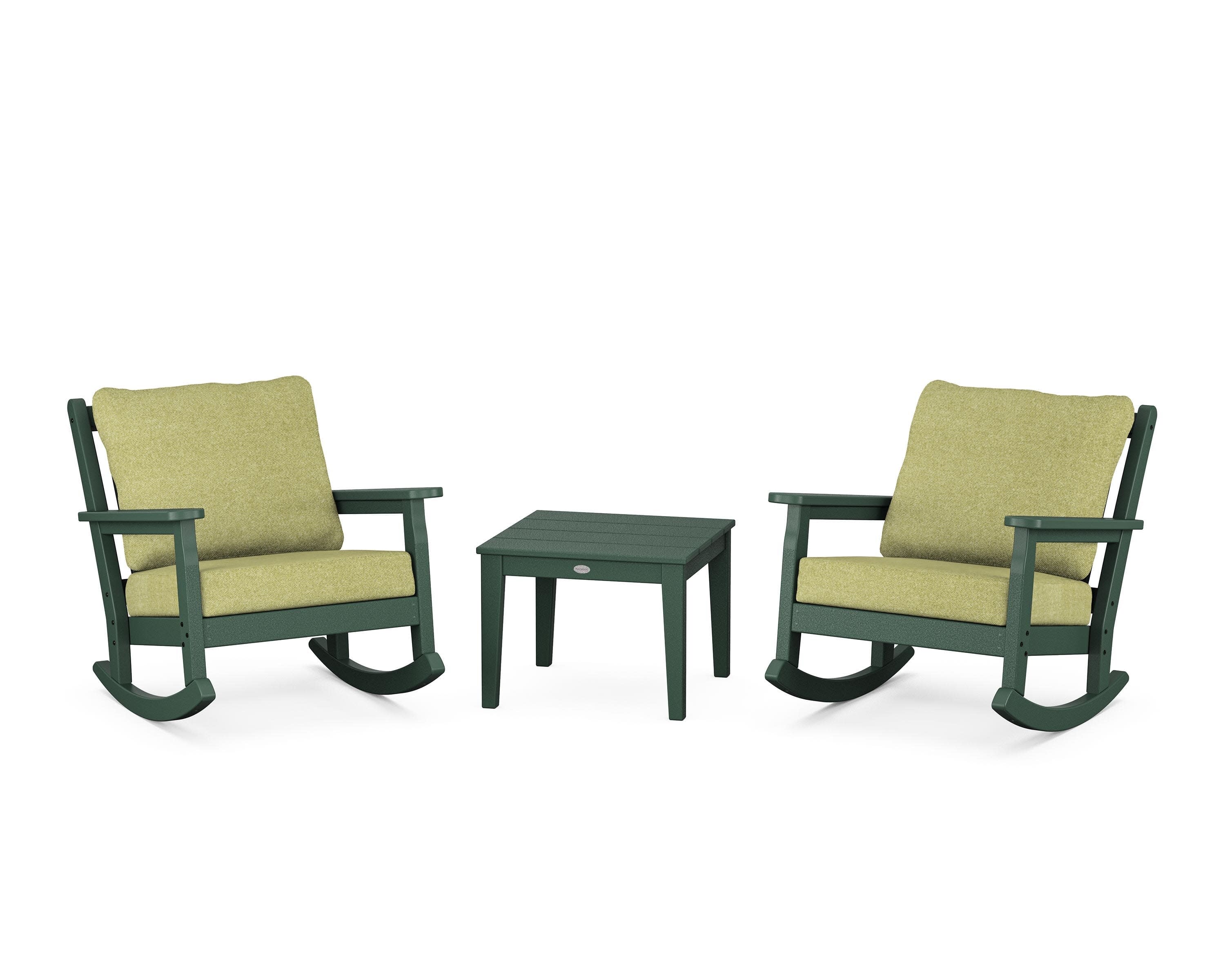 Chippendale 3-Piece Deep Seating Rocker Set in Green / Chartreuse Boucle