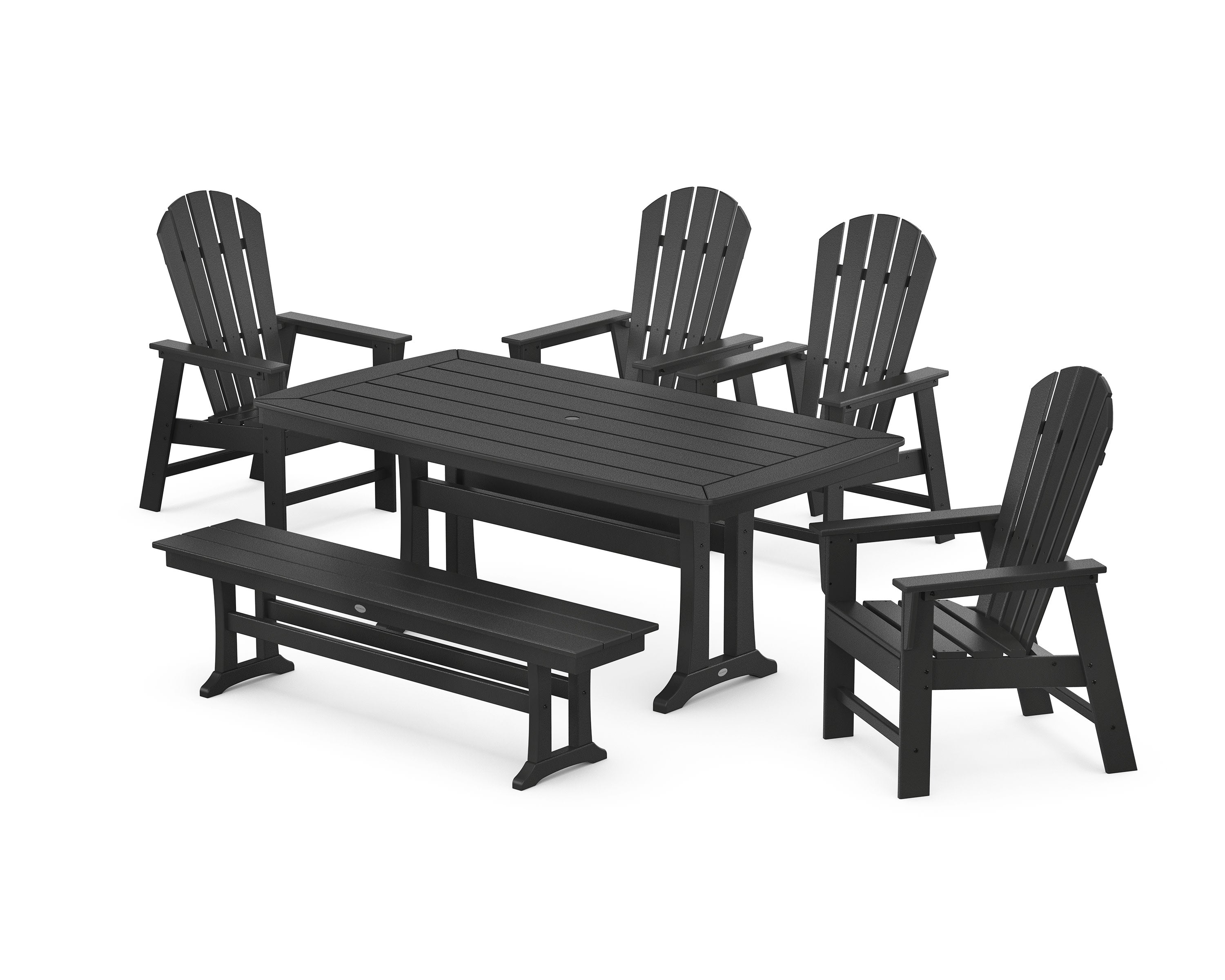South Beach 6-Piece Dining Set with Trestle Legs and Bench in Black