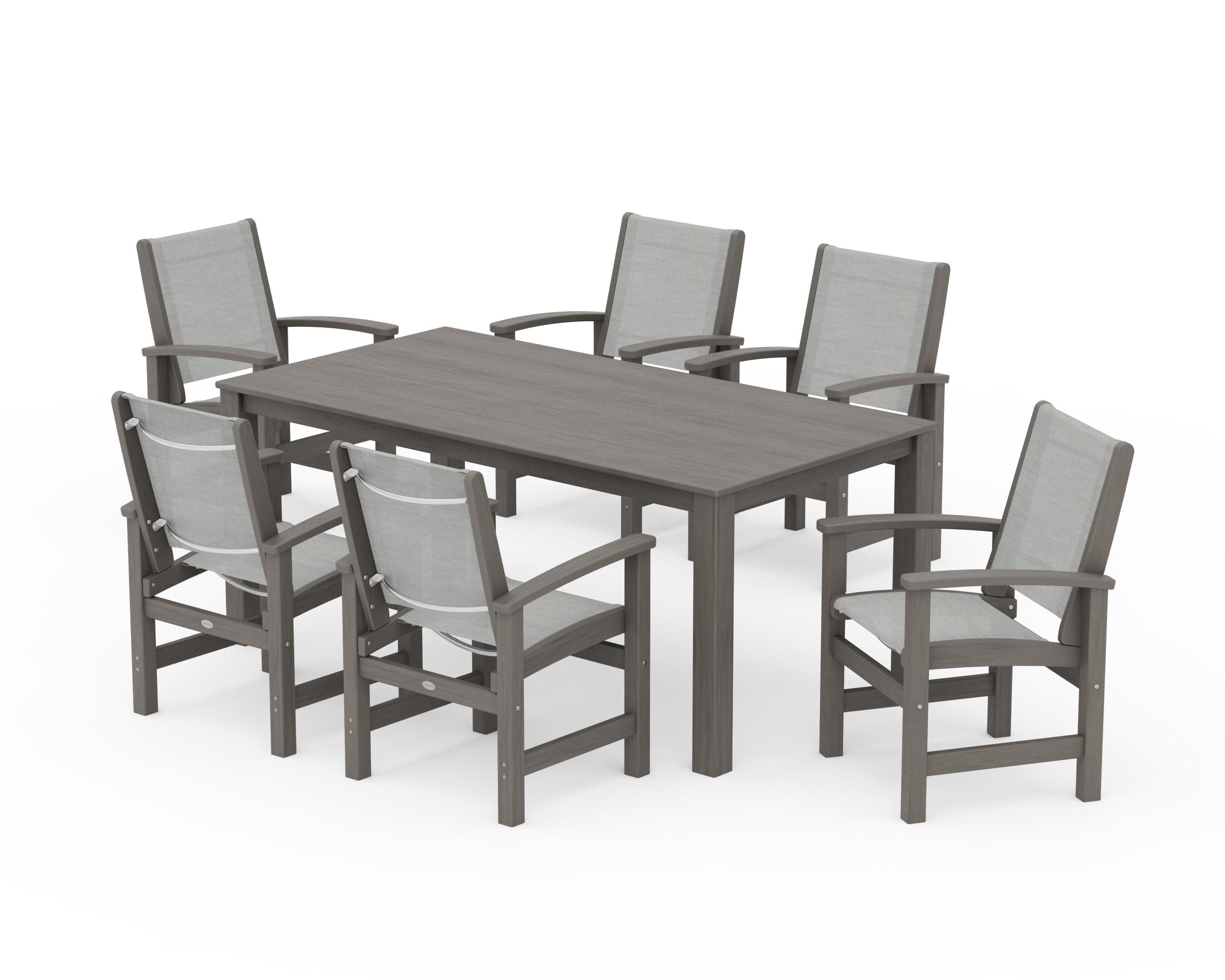 Coastal 7-Piece Parsons Dining Set in Driftwood / Metallic Sling