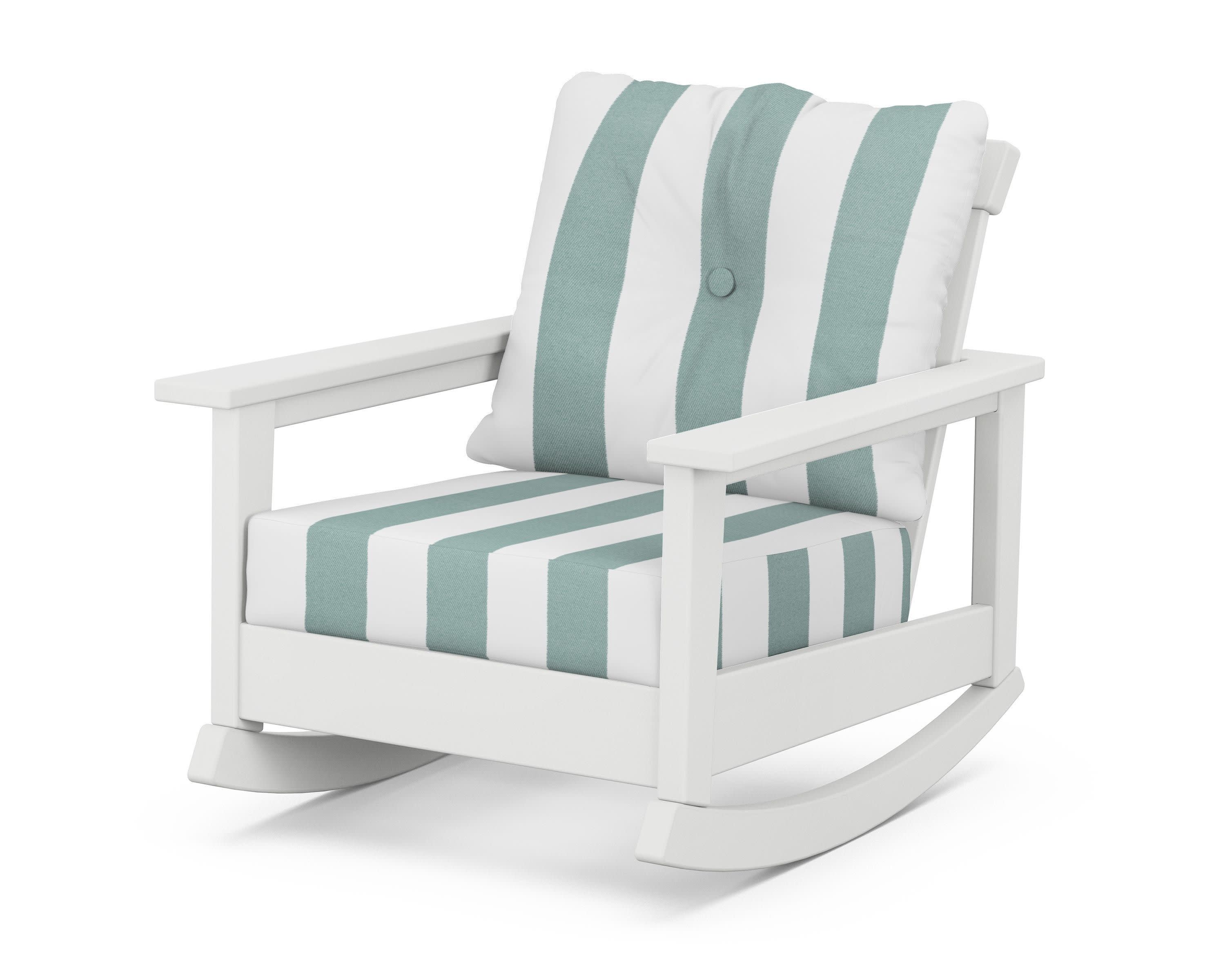 Prescott Deep Seating Rocking Chair in White / Cabana Stripe Glacier Spa