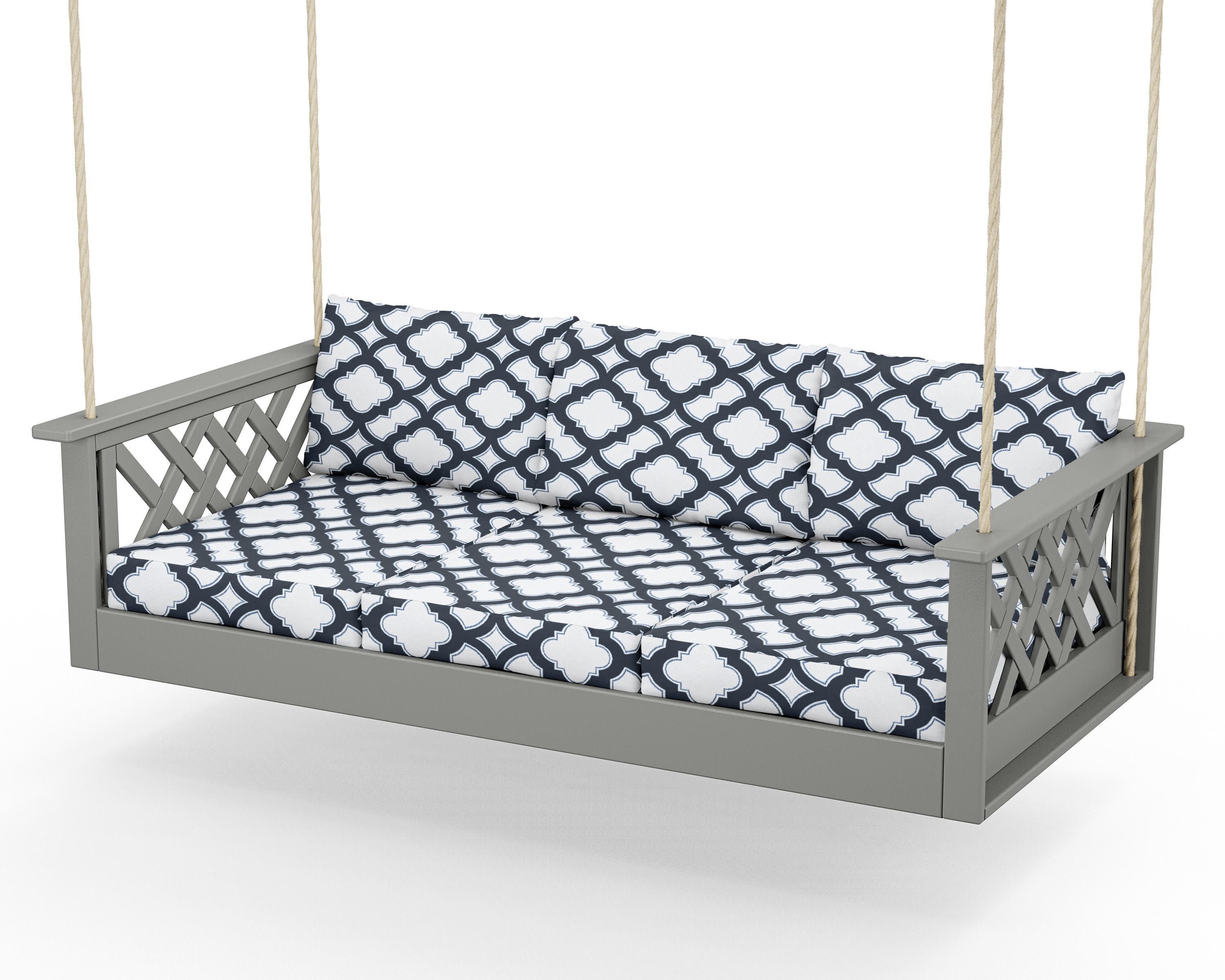 Wovendale Daybed Swing in Slate Grey / Trellis Marine Indigo