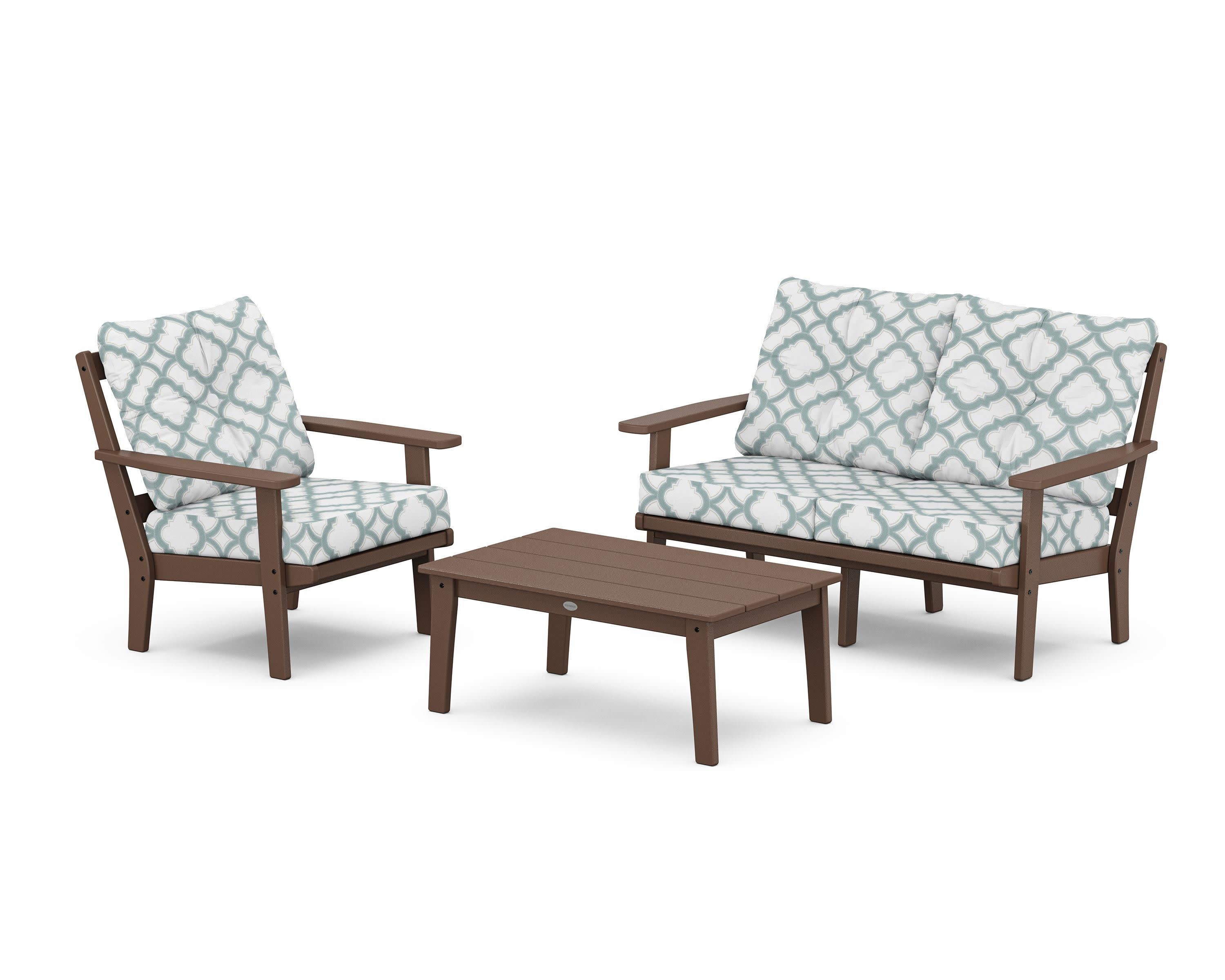 Oxford 3-Piece Deep Seating Set with Loveseat in Mahogany / Trellis Glacier Spa