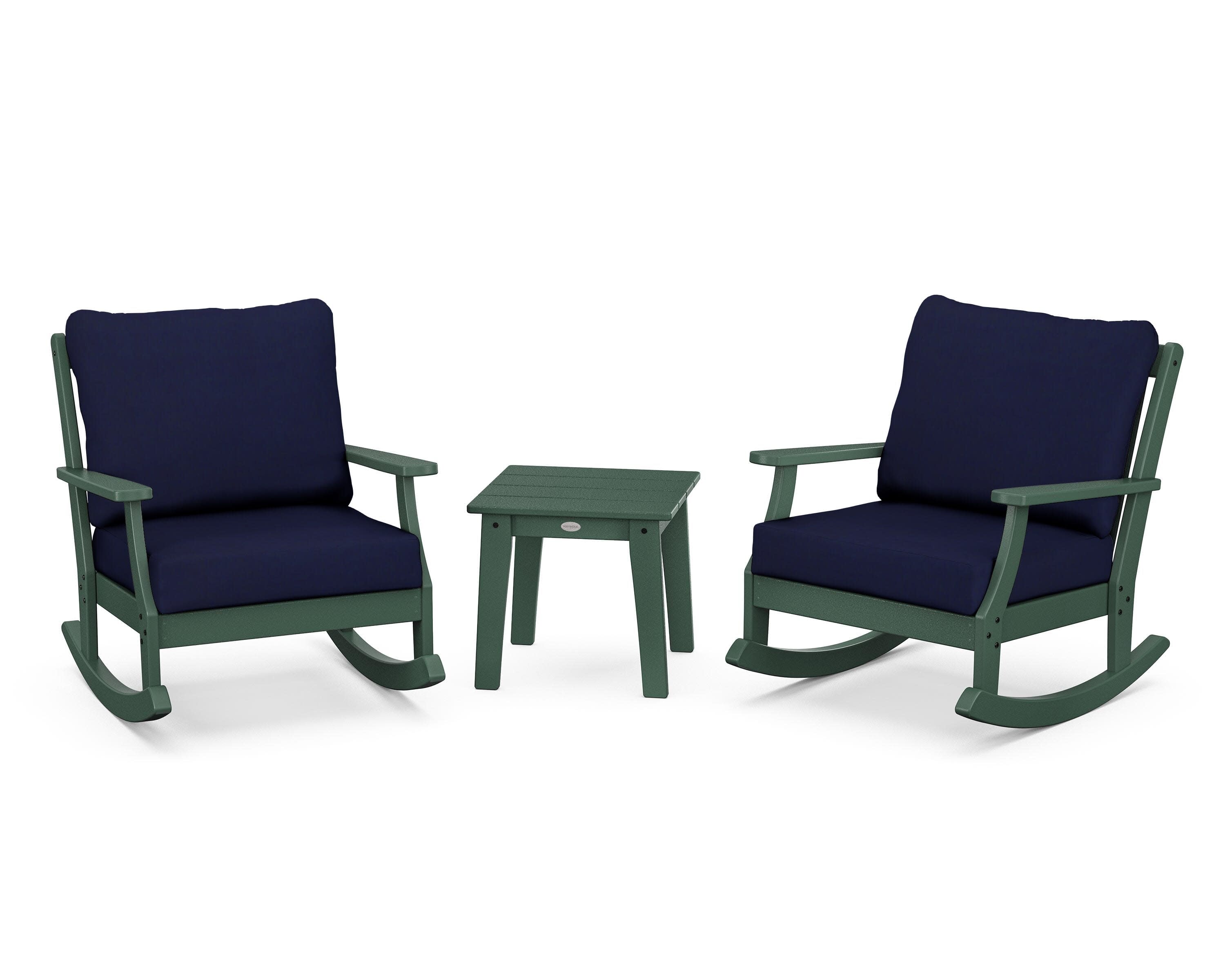 Braxton 3-Piece Deep Seating Rocker Set in Green / Navy