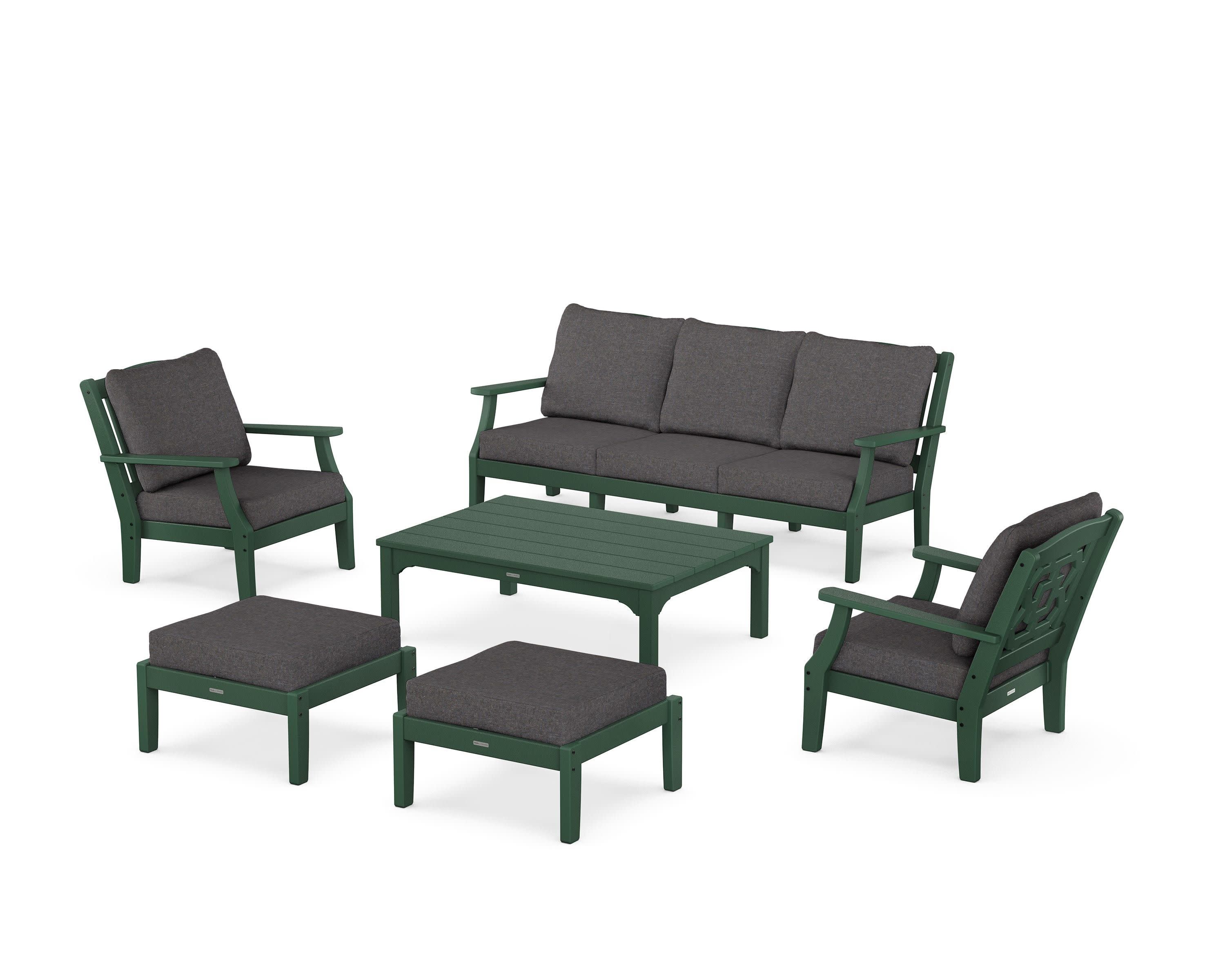 Chinoiserie 6-Piece Lounge Sofa Set in Green / Ash Charcoal