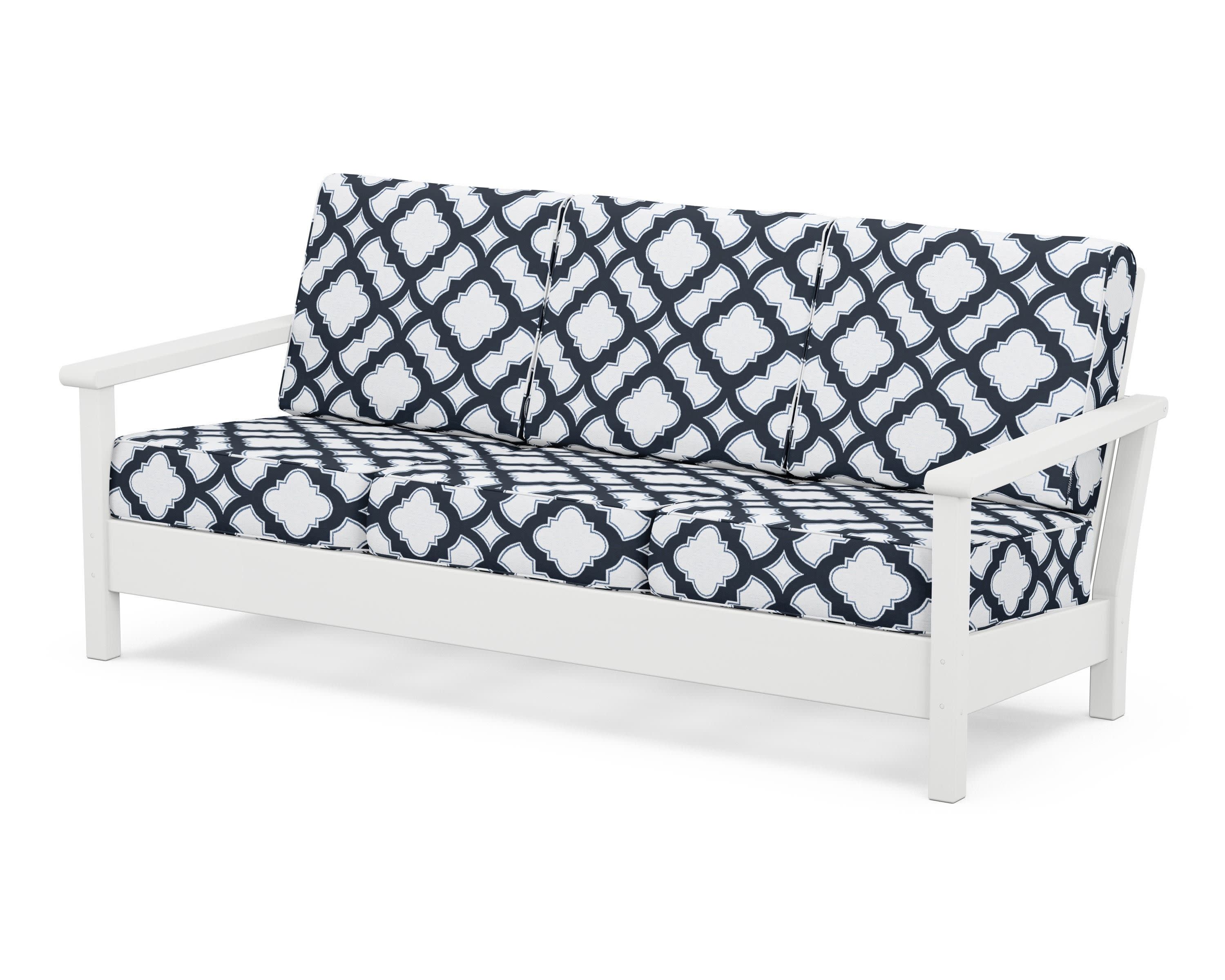 Harbour Deep Seating Sofa in White / Trellis Marine Indigo