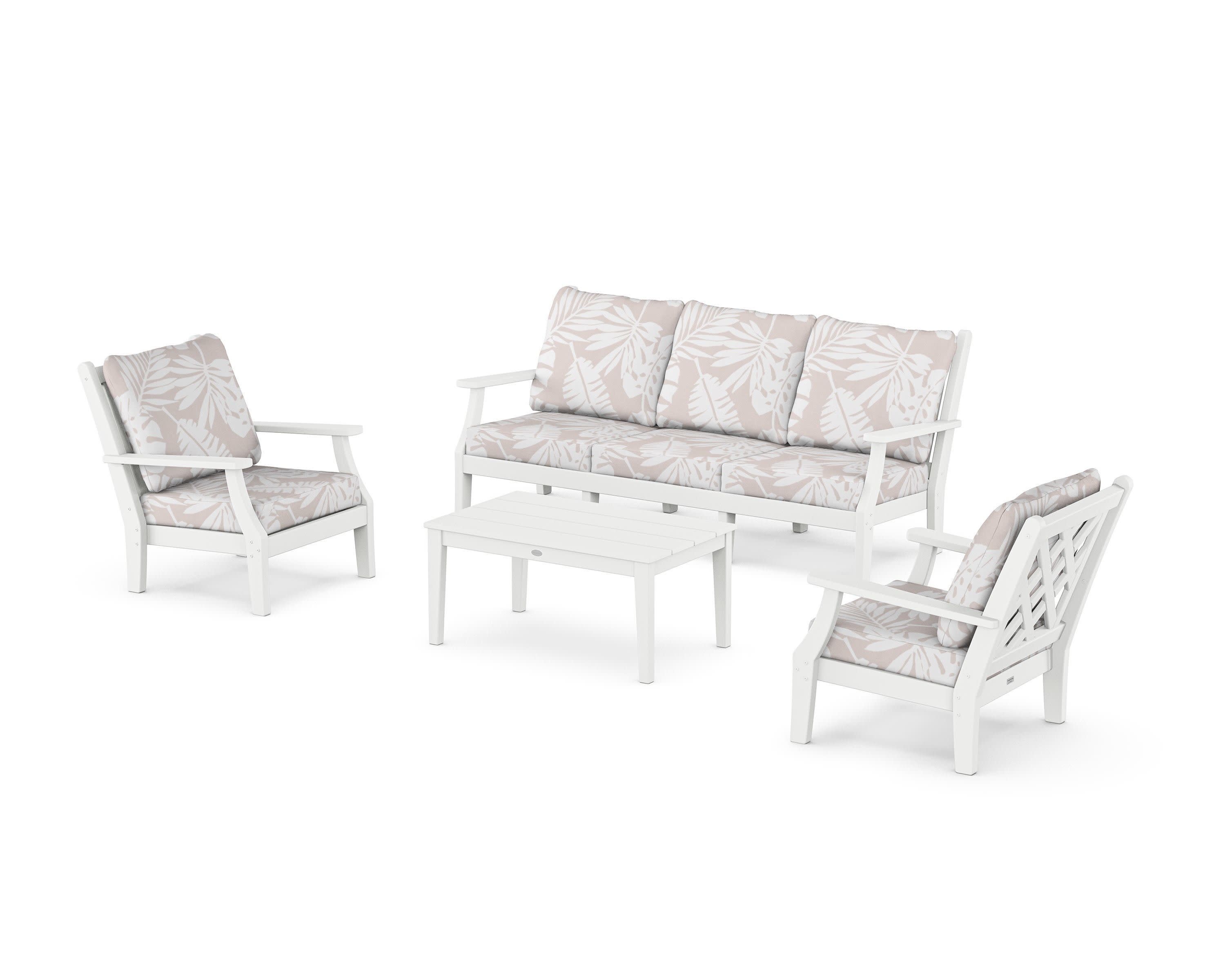 Wovendale 4-Piece Deep Seating Set with Sofa in White / Leaf Dune Burlap