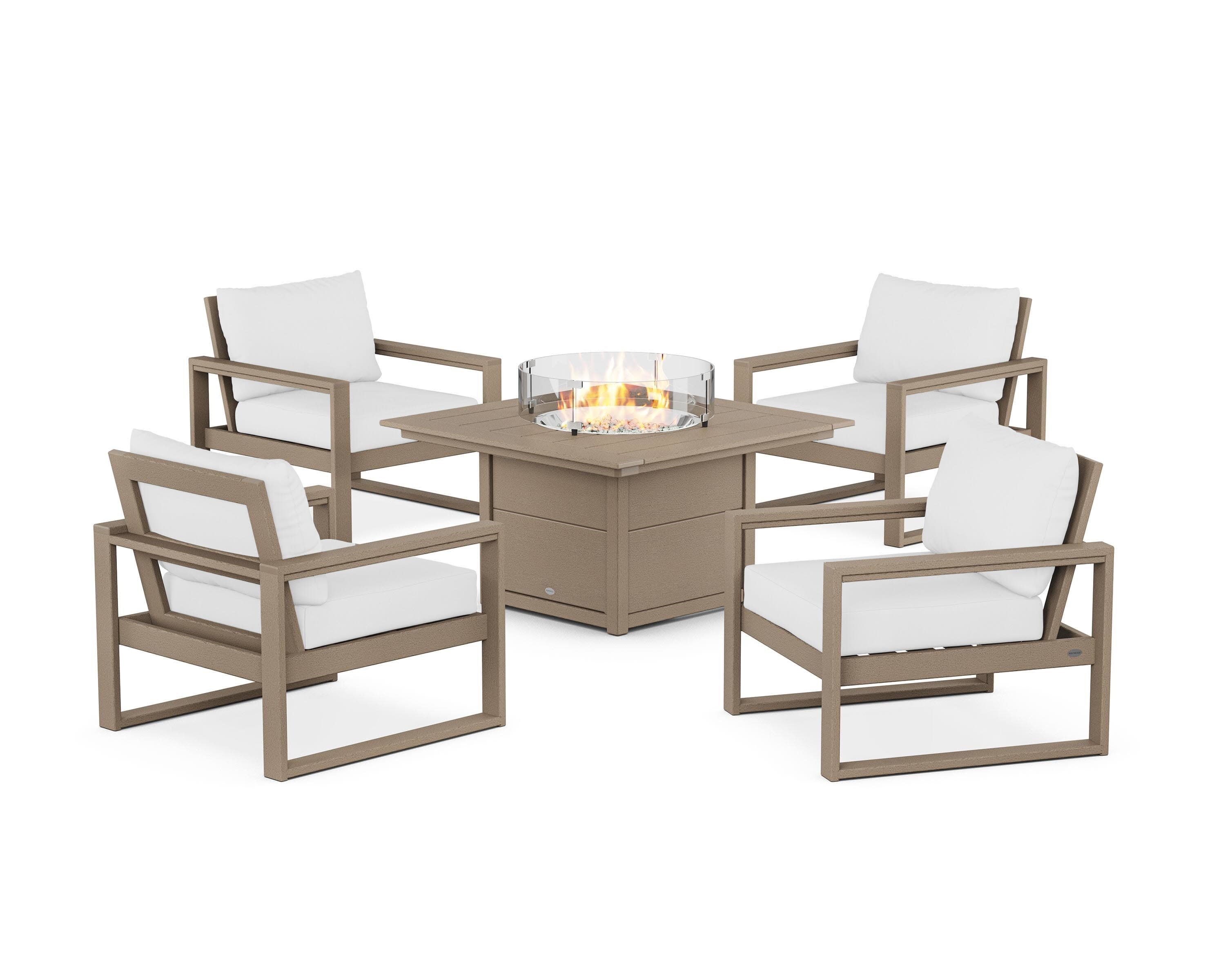EDGE Sectional 5-Piece Deep Seating Set with Fire Pit Table in Vintage Sahara / Natural