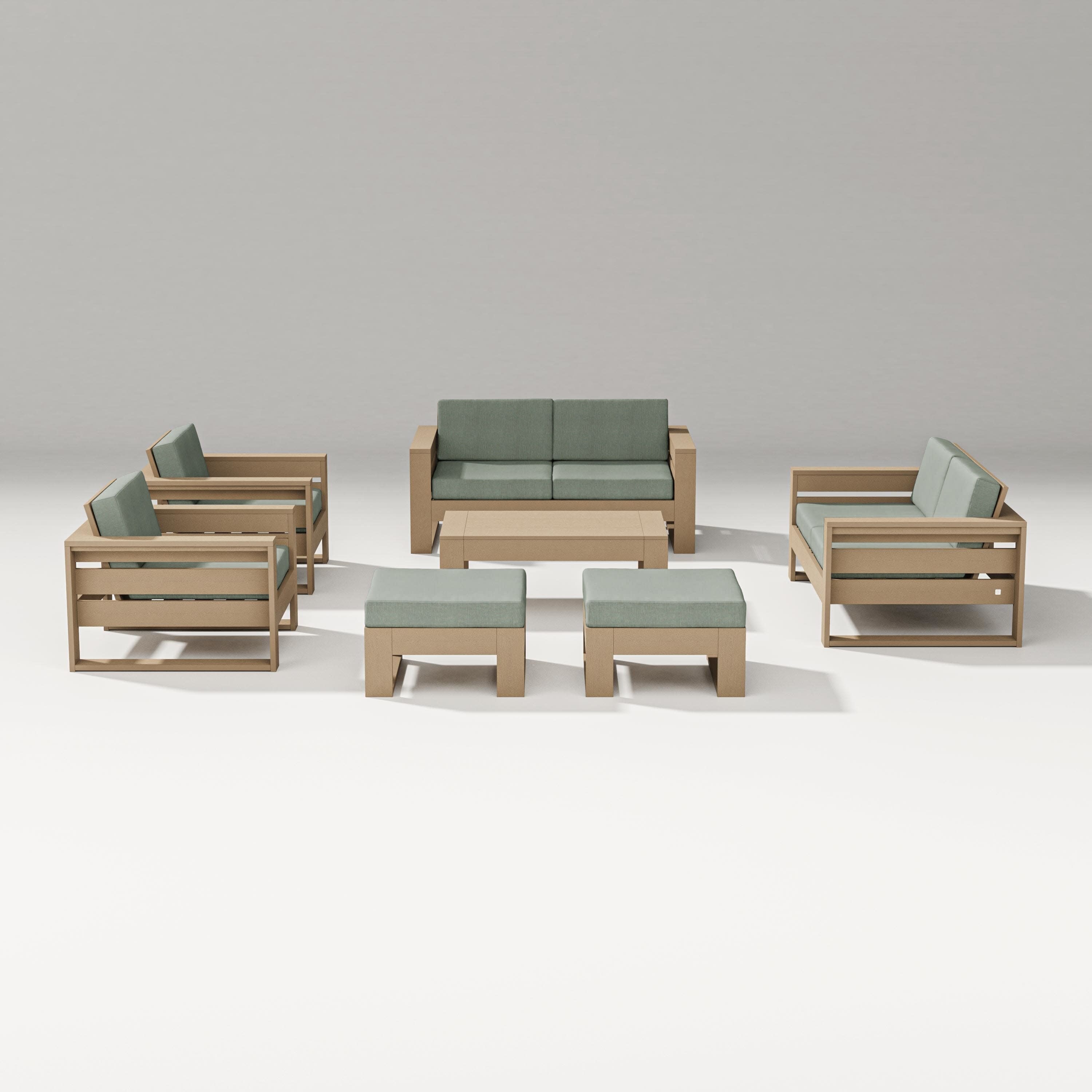 Latitude 7-Piece Lounge Loveseat Set in Vintage Sahara / Cast Sage