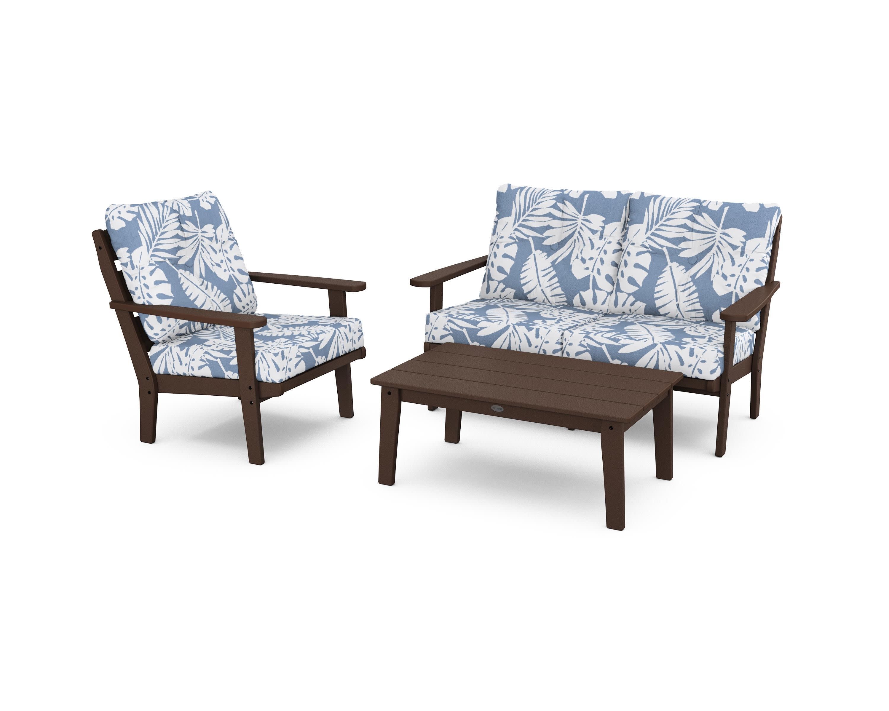 Lakeside 3-Piece Deep Seating Set in Mahogany / Leaf Sky Blue