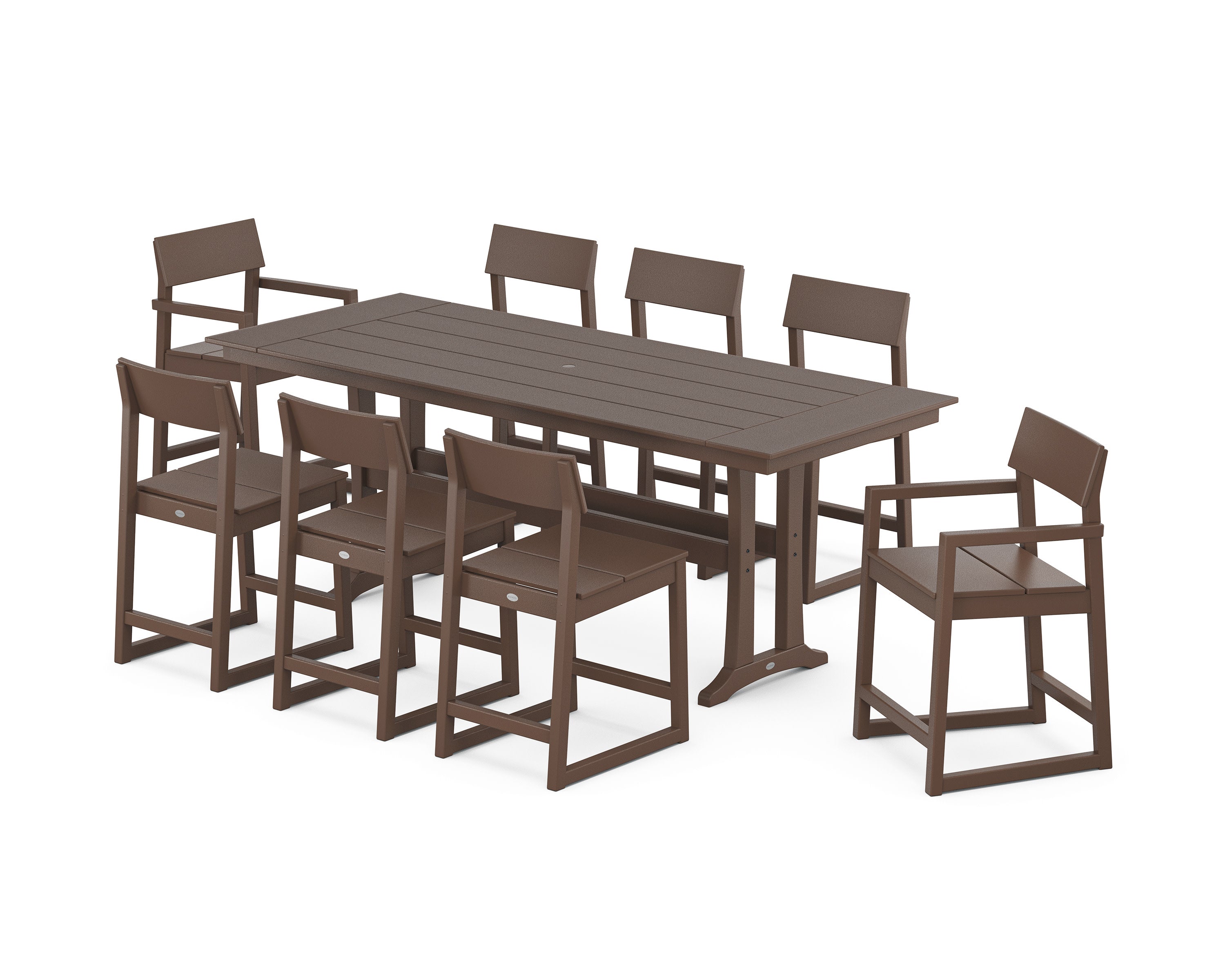 EDGE 9-Piece Farmhouse Counter Set with Trestle Legs in Mahogany