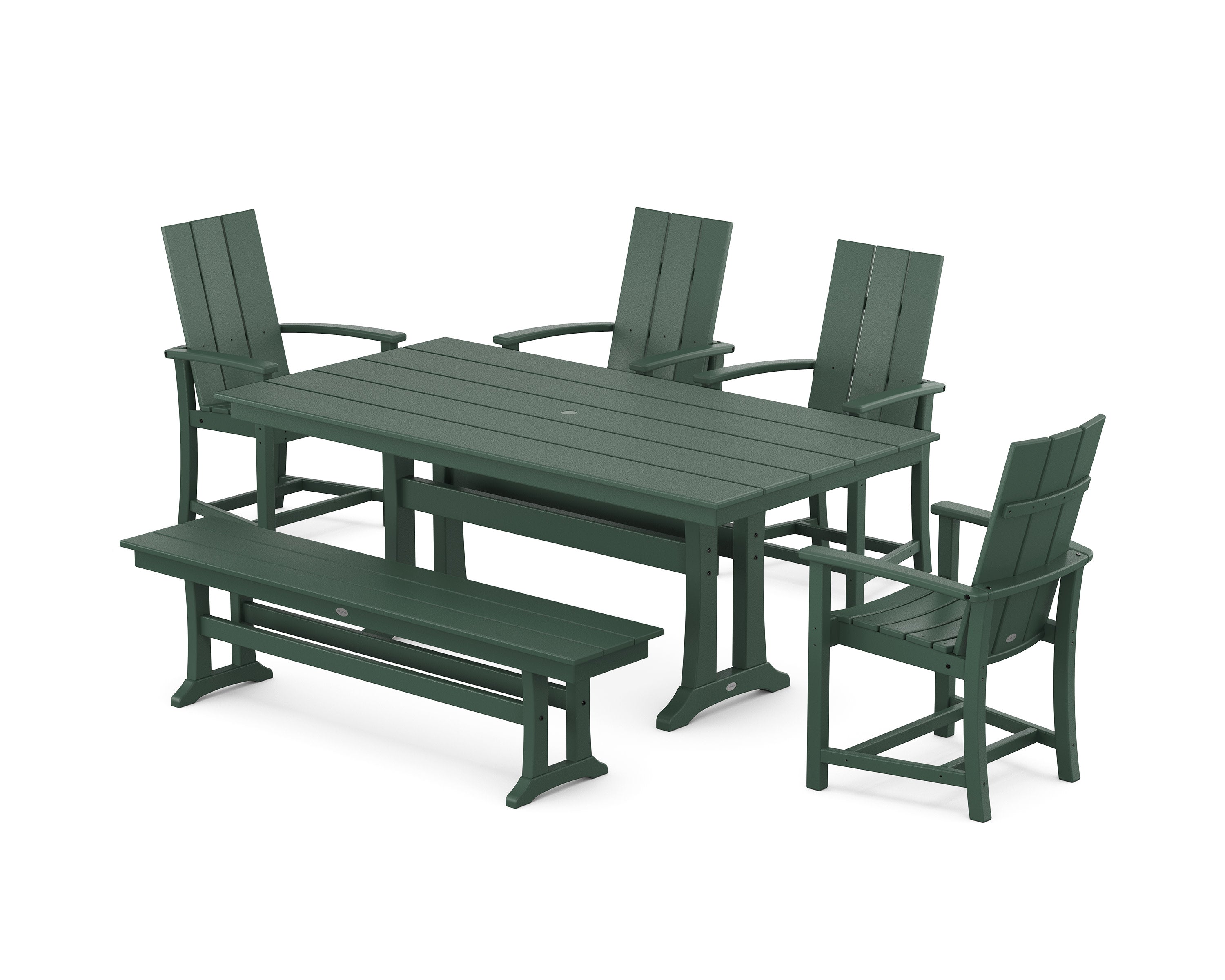 Modern Adirondack 6-Piece Farmhouse Dining Set with Trestle Legs Bench in Green