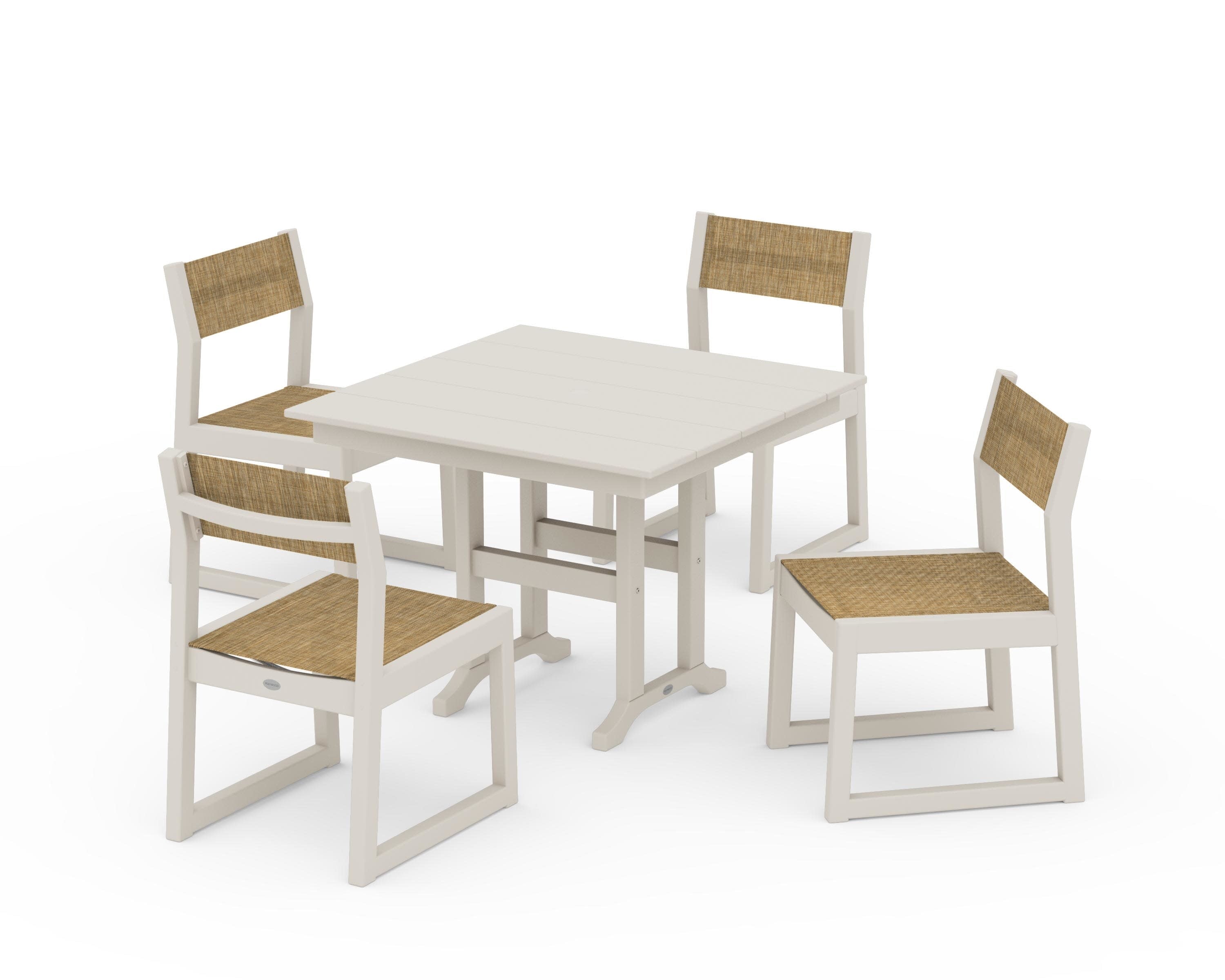 EDGE Sling Side Chair 5-Piece Farmhouse Dining Set in Sand / Burlap Sling