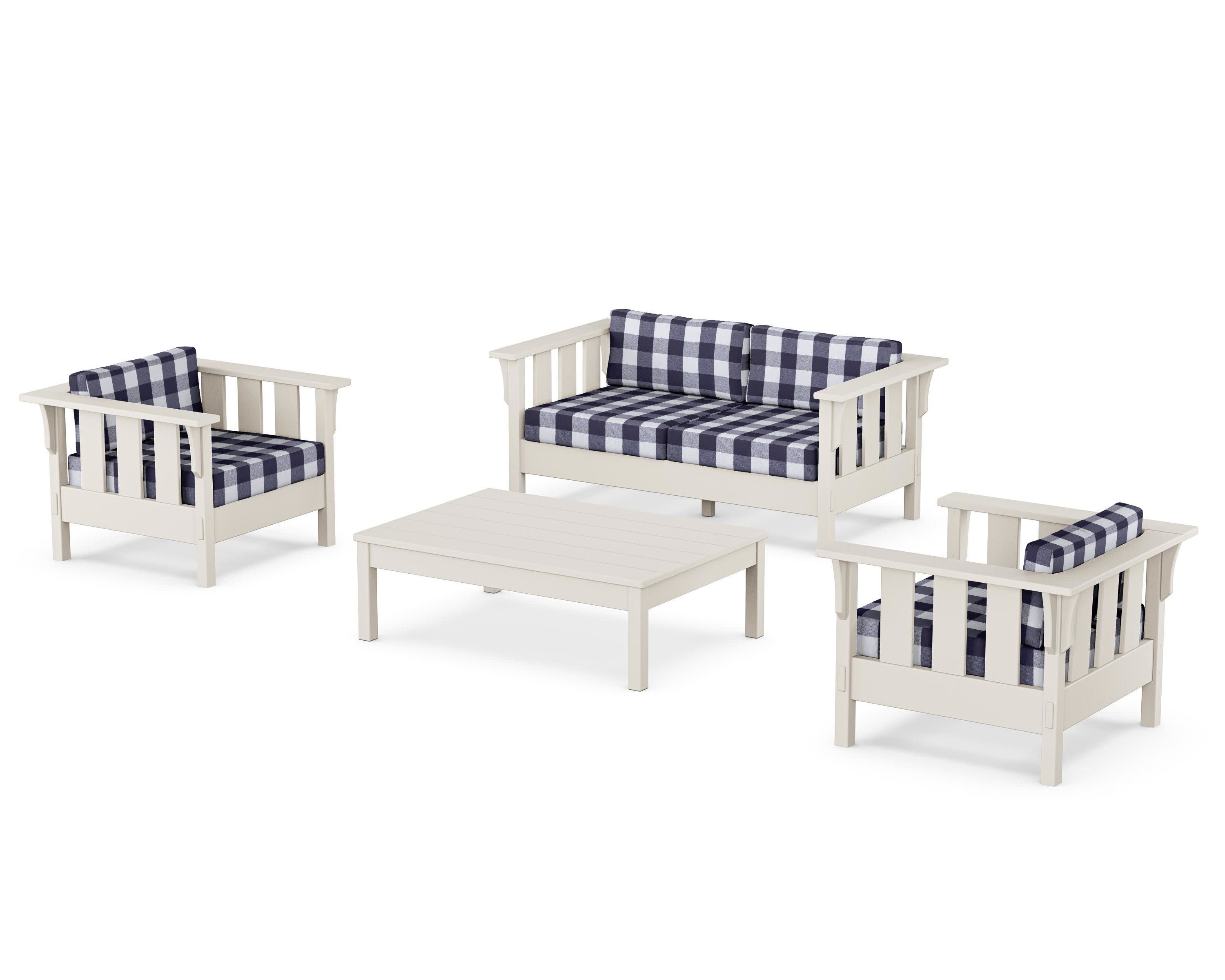 Acadia 4-Piece Deep Seating Set with Loveseat in Sand / Buffalo Plaid Navy