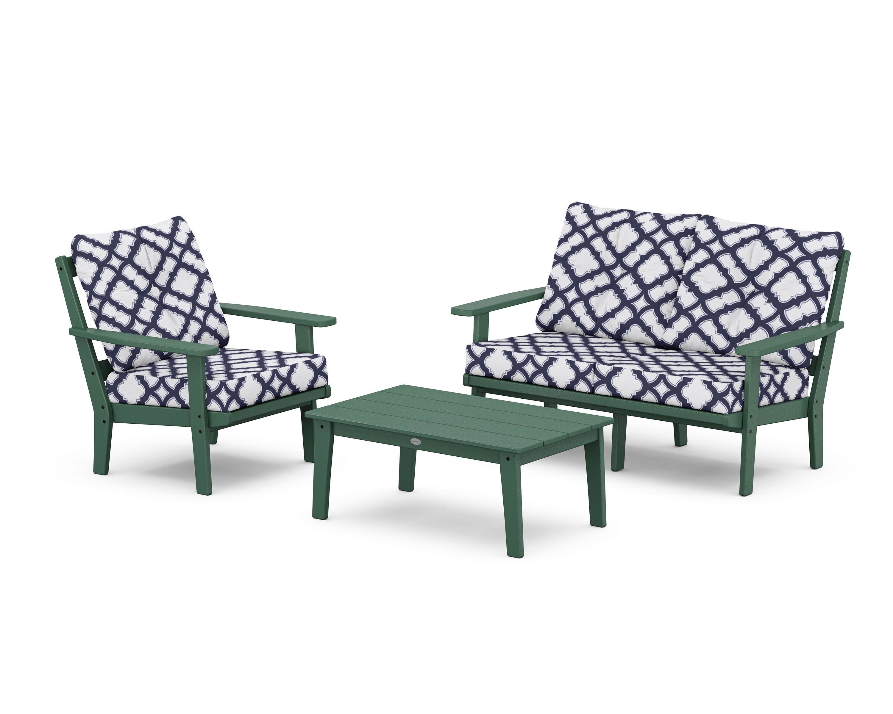 Oxford 3-Piece Deep Seating Set with Loveseat in Green / Trellis Navy