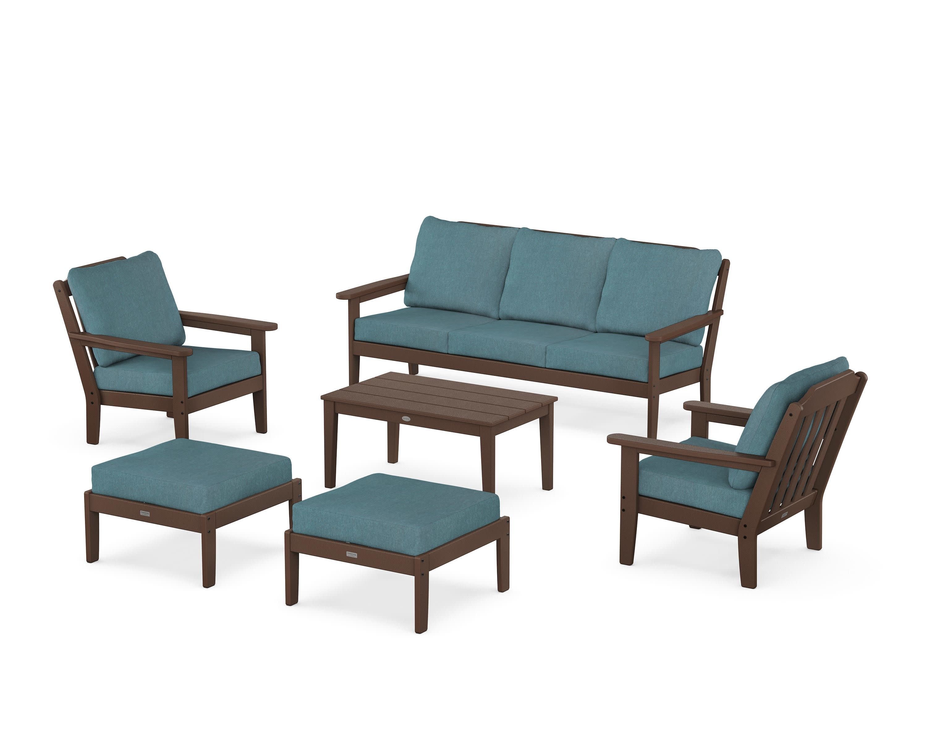 Cottage 6-Piece Lounge Sofa Set in Mahogany / Ocean Teal