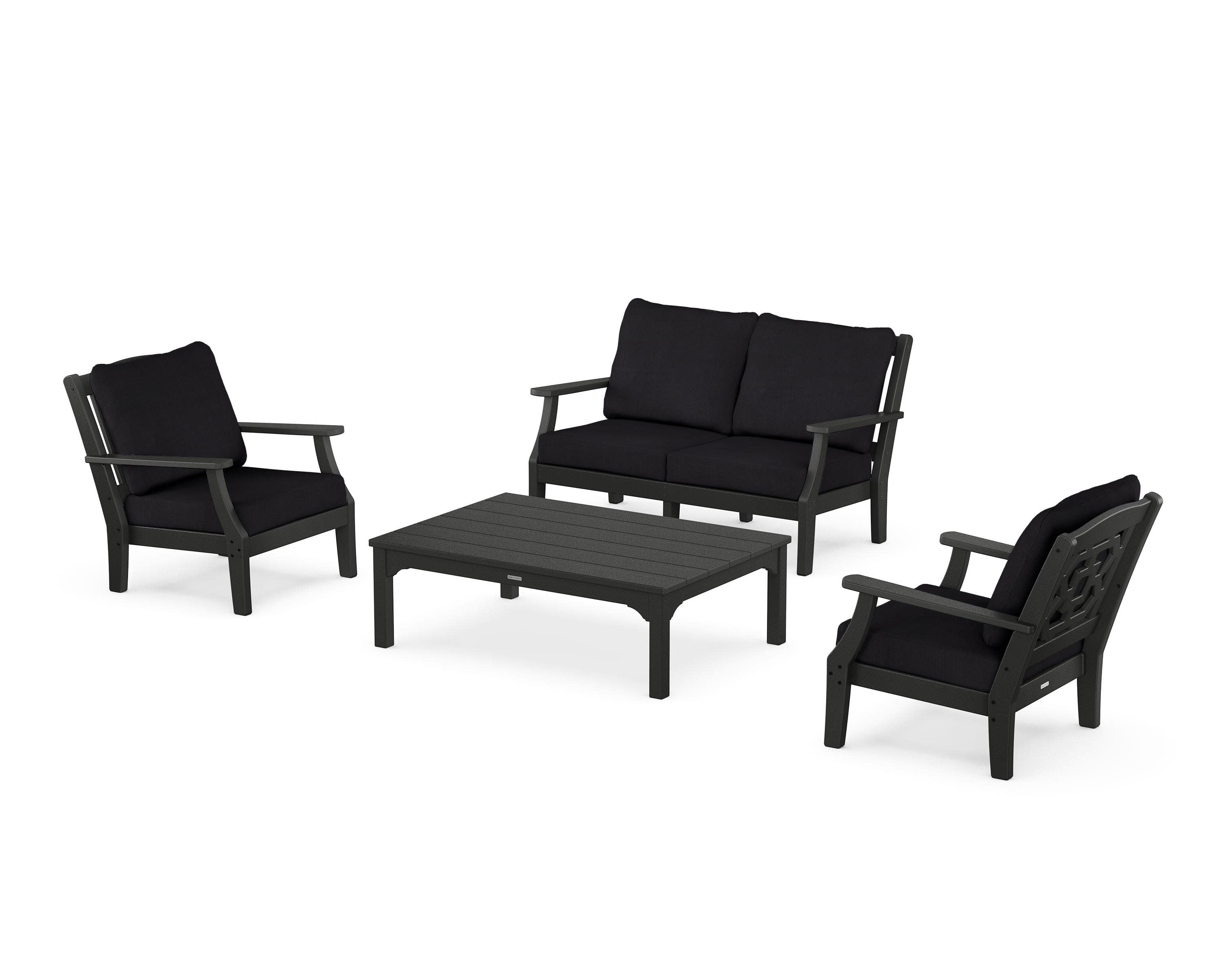 Chinoiserie 4-Piece Deep Seating Set with Loveseat in Black / Midnight Linen