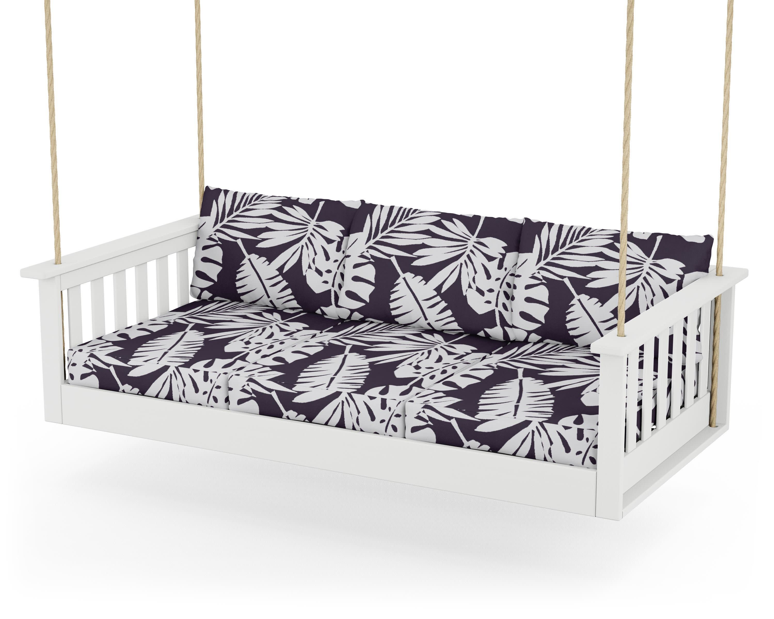 Vineyard Daybed Swing in White / Leaf Navy
