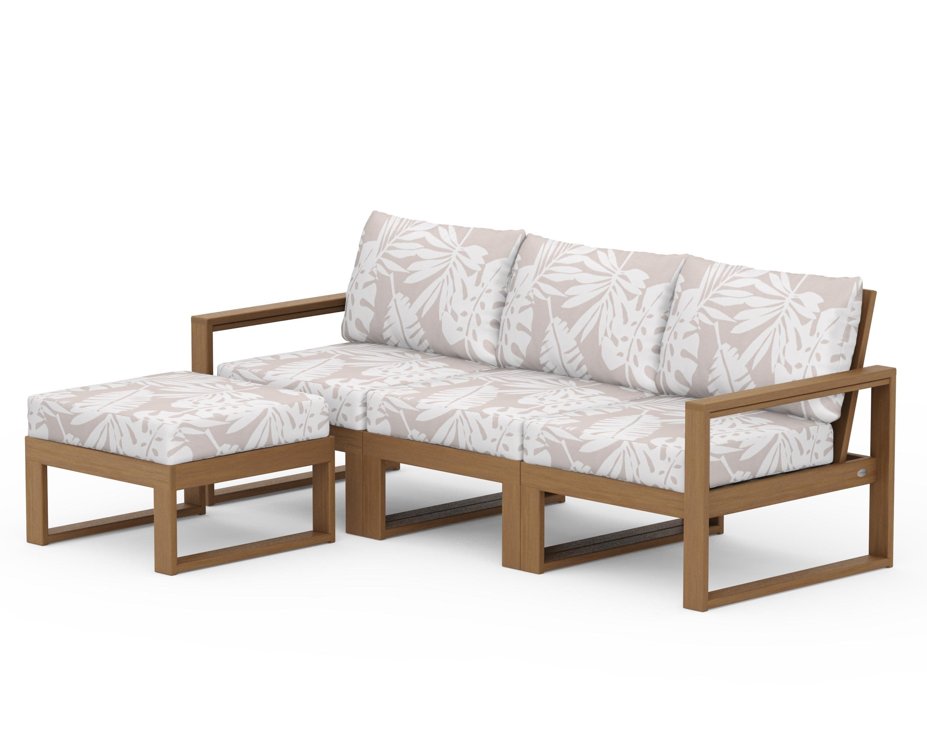 EDGE 4-Piece Modular Deep Seating Set with Ottoman in Natural / Leaf Dune Burlap