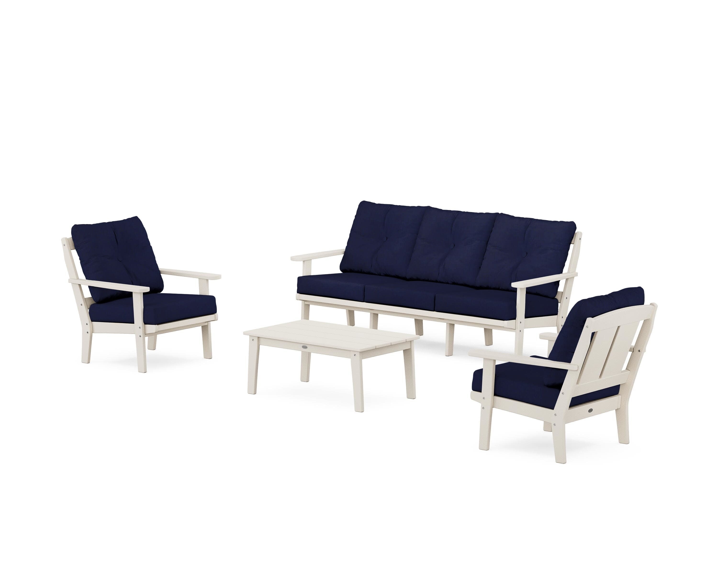 Mission 4-Piece Deep Seating Set with Sofa in Sand / Navy