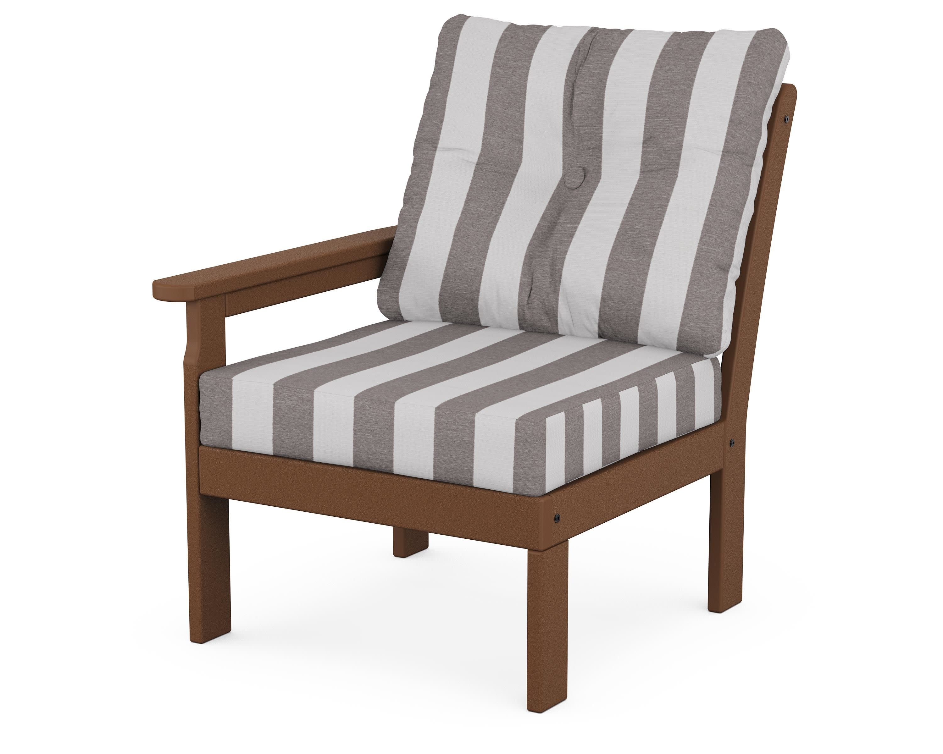 Vineyard Modular Left Arm Chair in Teak / Cabana Stripe Grey Mist