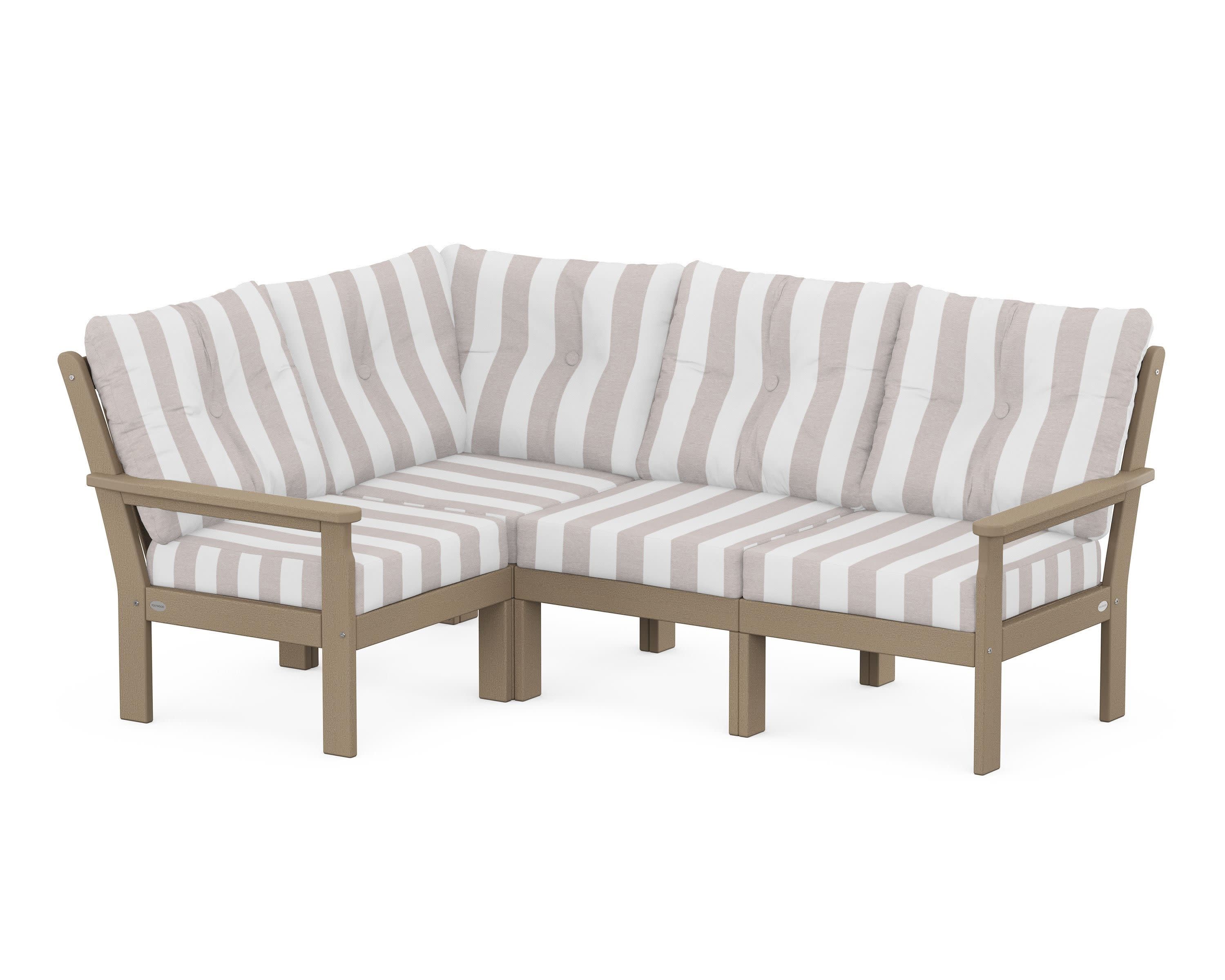Vineyard 4-Piece Sectional in Vintage Sahara / Cabana Stripe Dune Burlap
