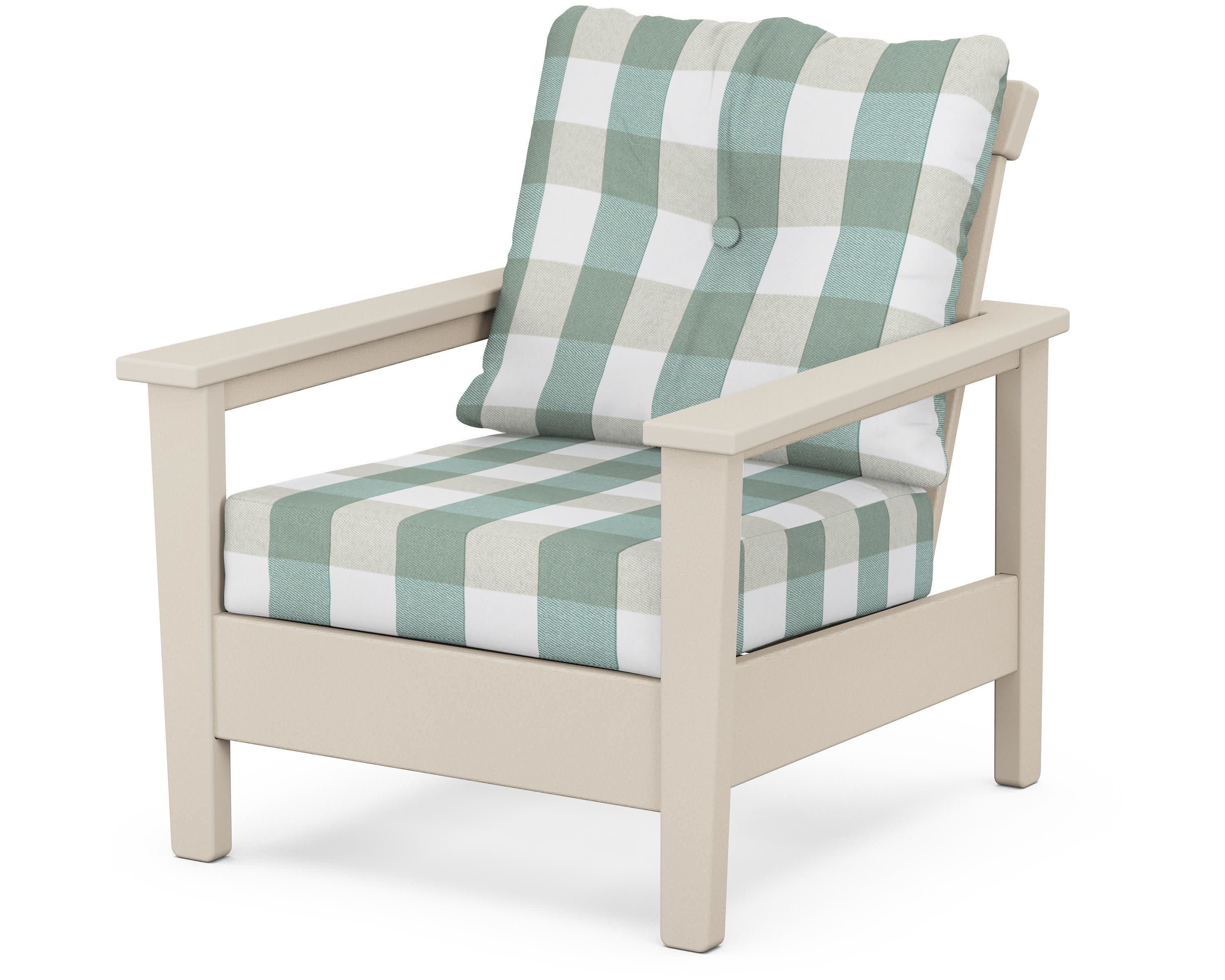 Prescott Deep Seating Chair in Sand / Buffalo Plaid Glacier Spa