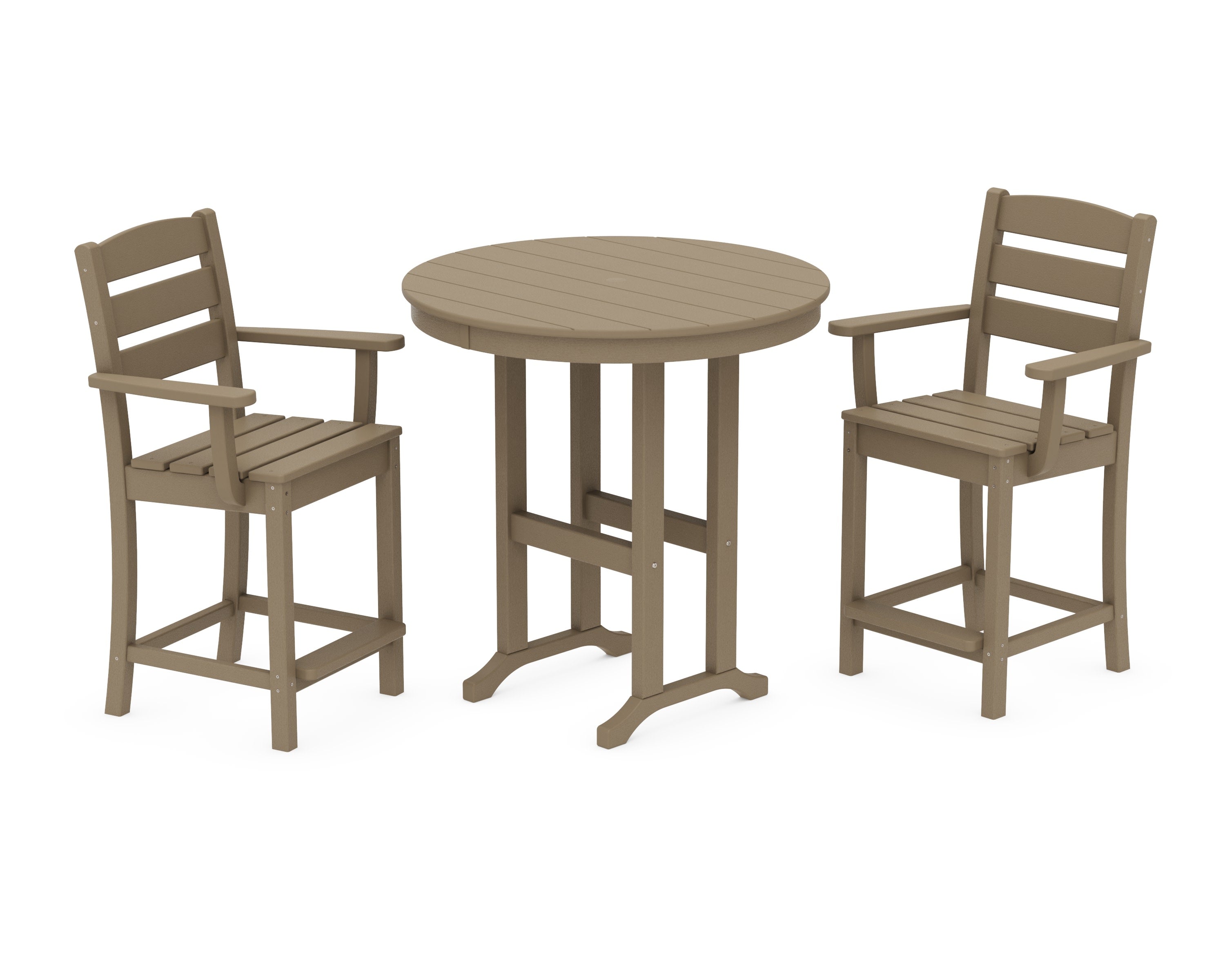 Lakeside 3-Piece Round Farmhouse Arm Chair Counter  Set in Vintage Sahara