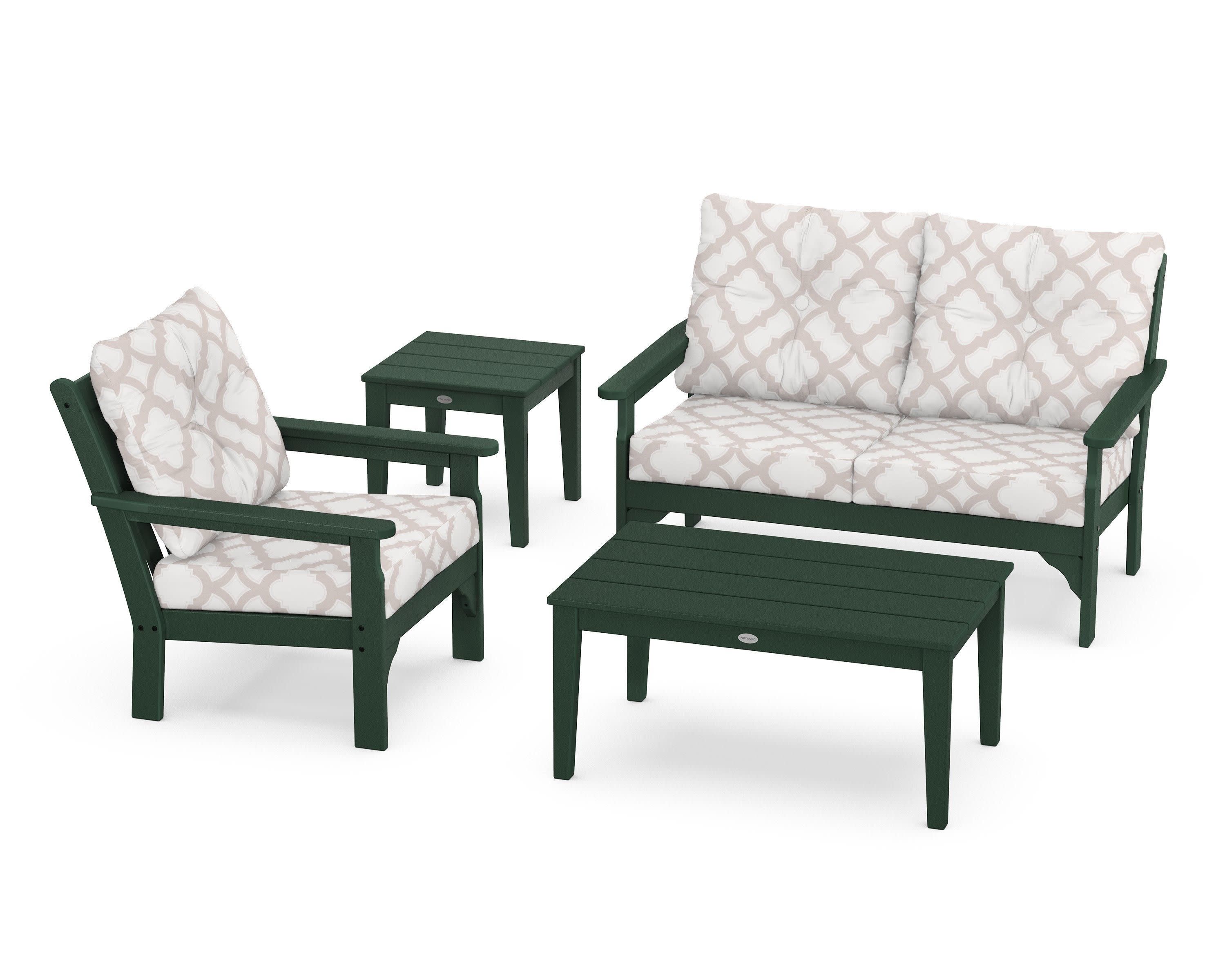 Vineyard 4-Piece Deep Seating Set in Green / Trellis Dune Burlap