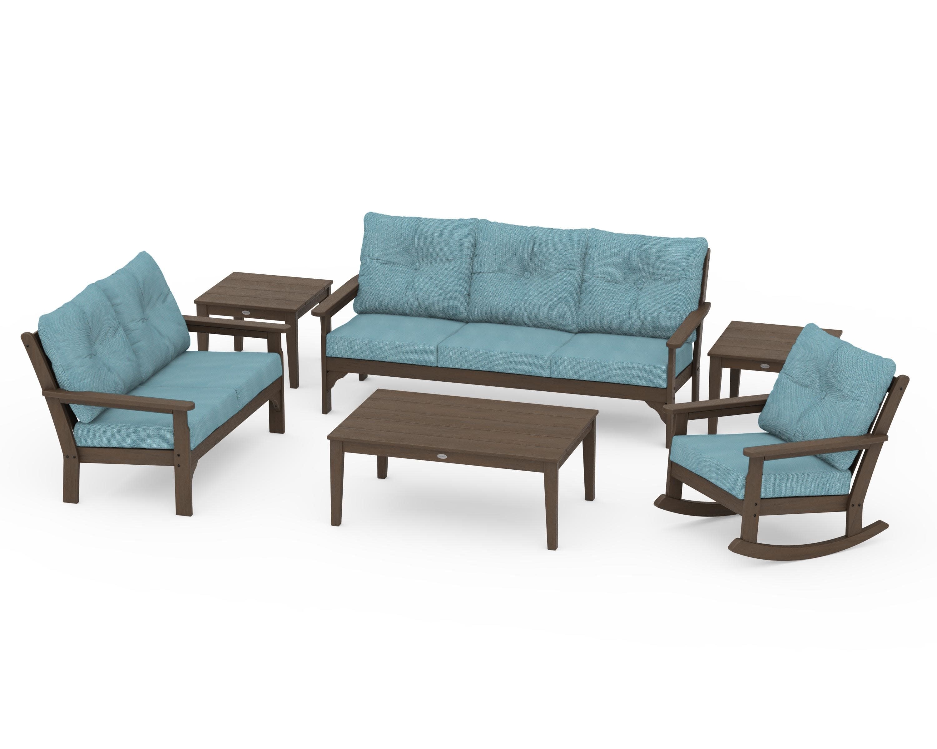 Vineyard 6-Piece Deep Seating Set in Kona / Lattice Sky Blue
