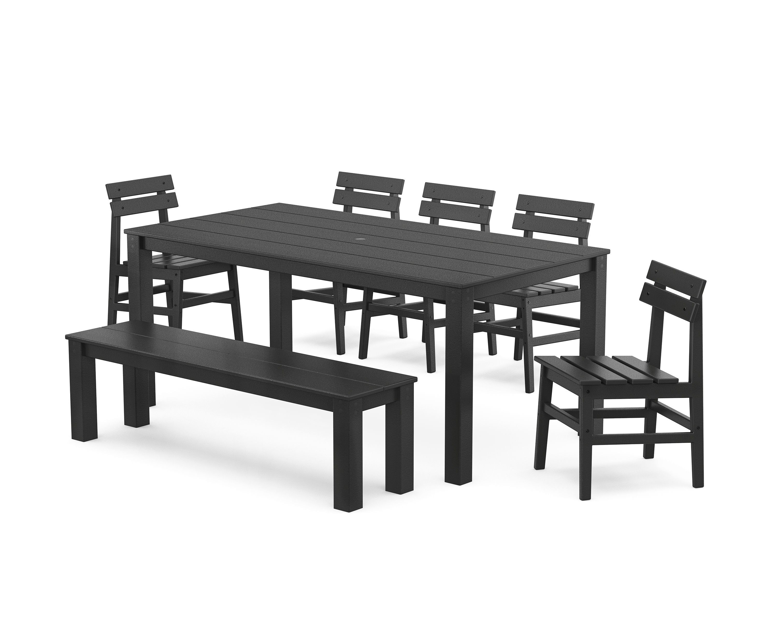 Modern Studio Plaza Chair 7-Piece Parsons Dining Set with Bench in Black