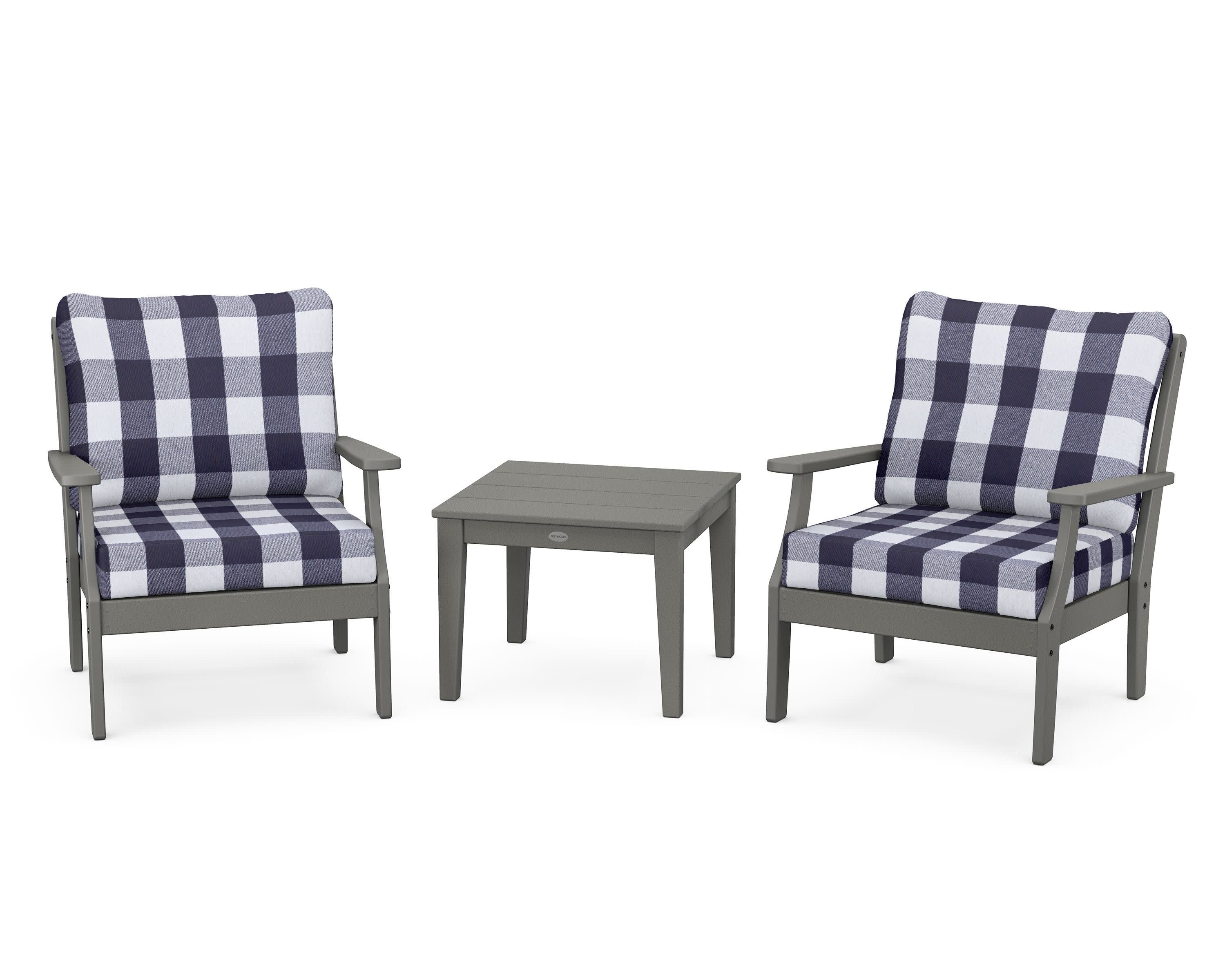 Braxton 3-Piece Deep Seating Set in Slate Grey / Buffalo Plaid Navy