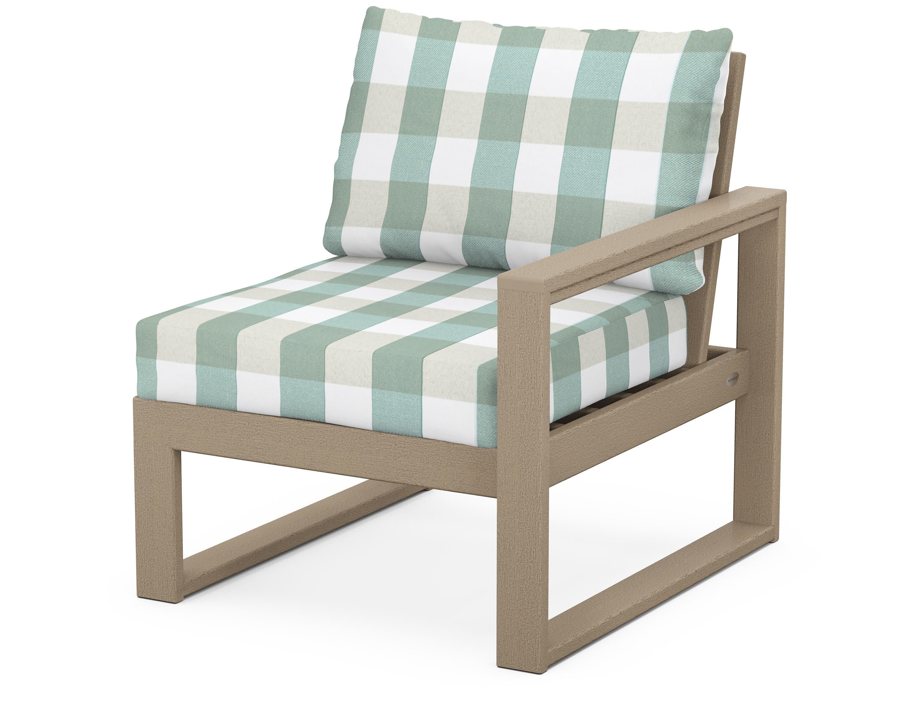 EDGE Modular Right Arm Chair in Vintage Sahara / Buffalo Plaid Glacier Spa