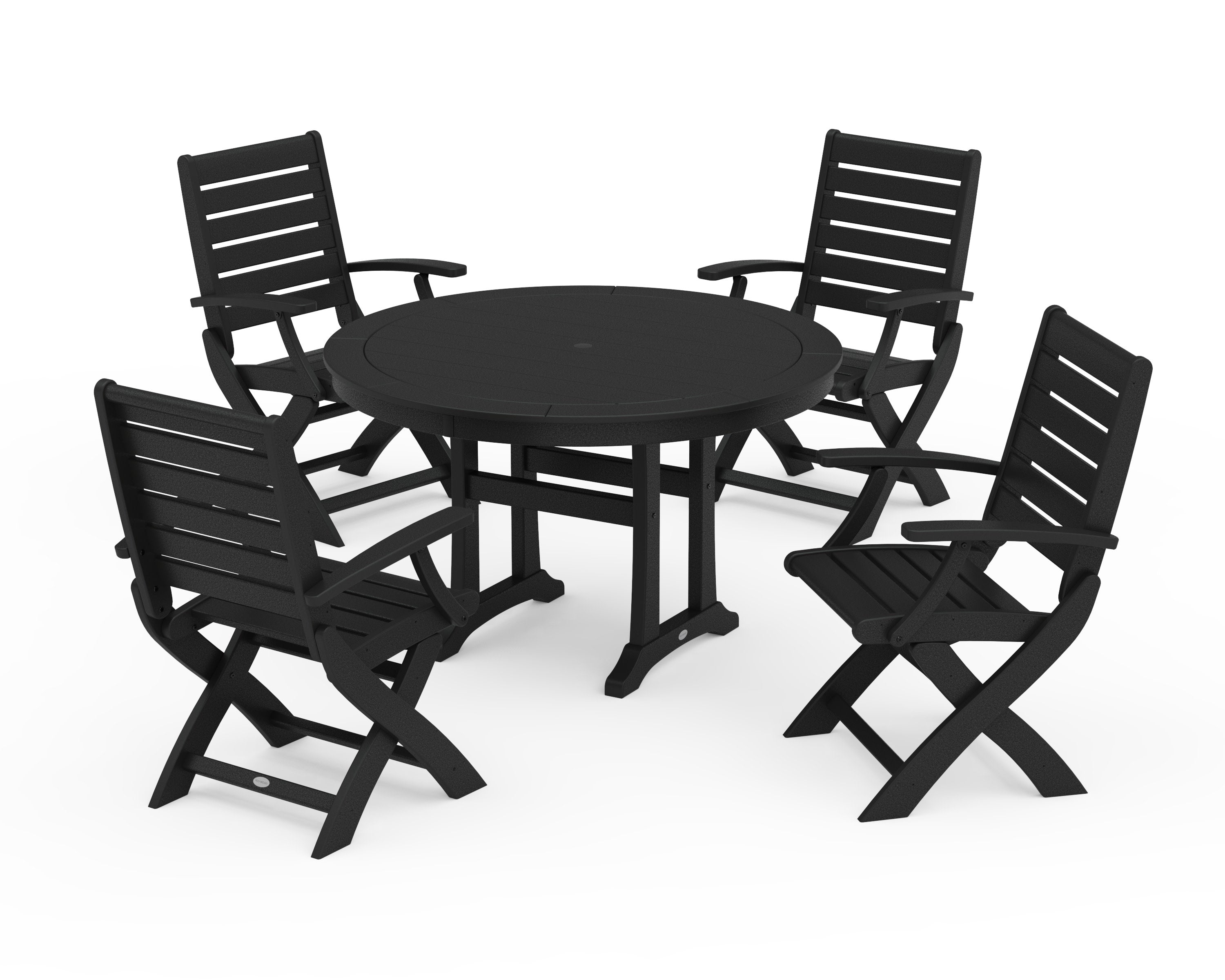 Signature Folding Chair 5-Piece Round Dining Set with Trestle Legs in Black