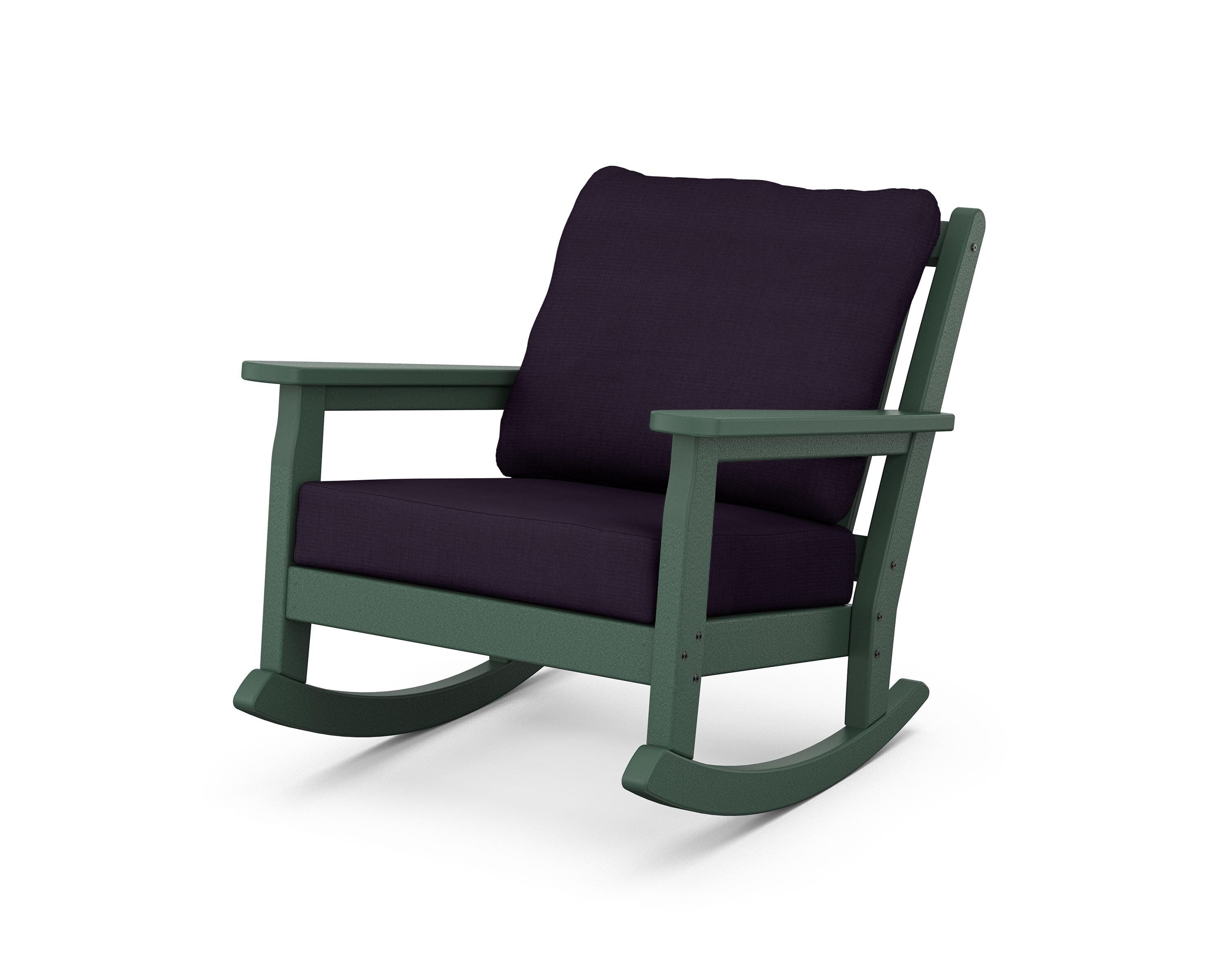 Chippendale Deep Seating Rocking Chair in Green / Navy Linen
