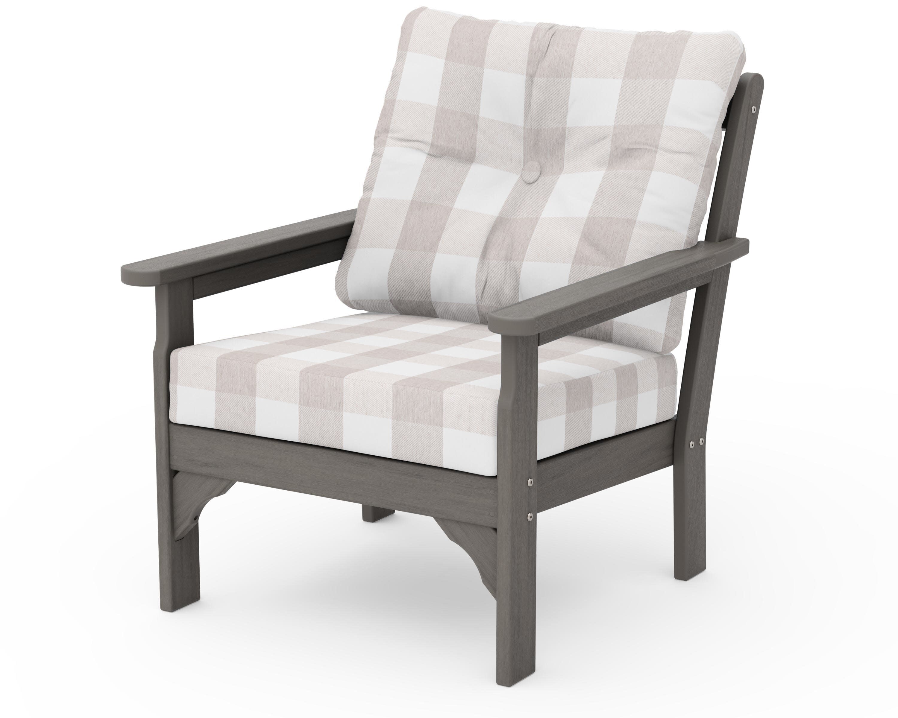 Vineyard Deep Seating Chair in Driftwood / Buffalo Plaid Dune Burlap