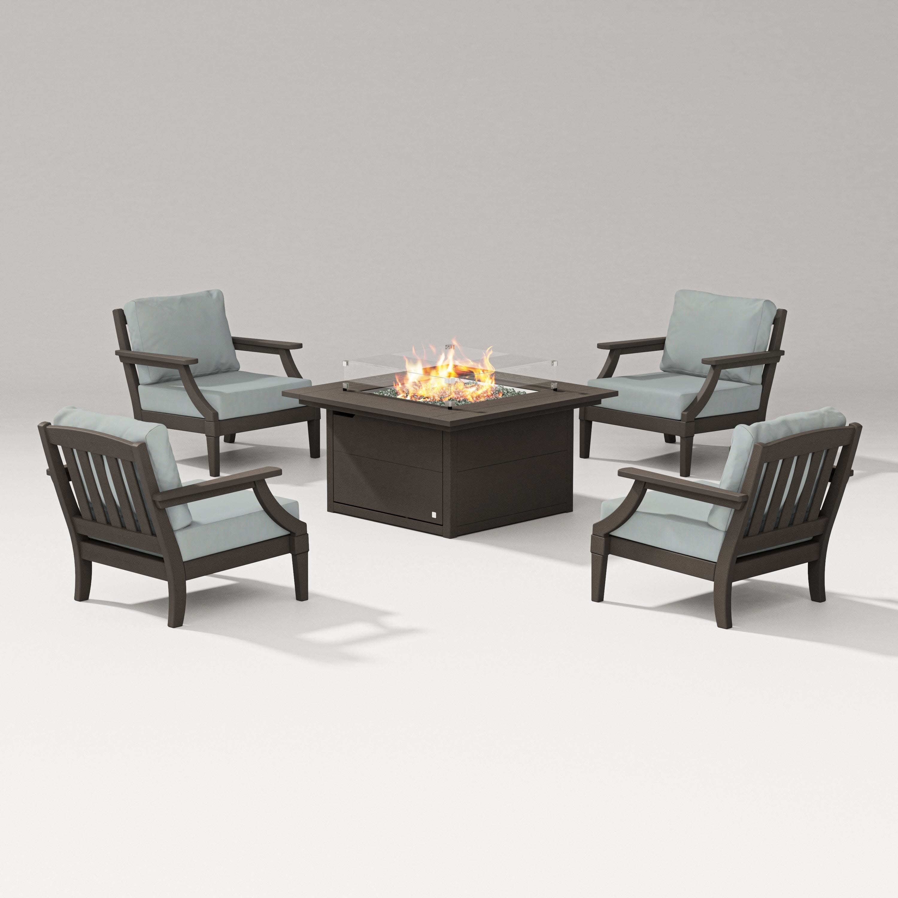 Estate 5-Piece Lounge Fire Table Set in Vintage Coffee / Spa