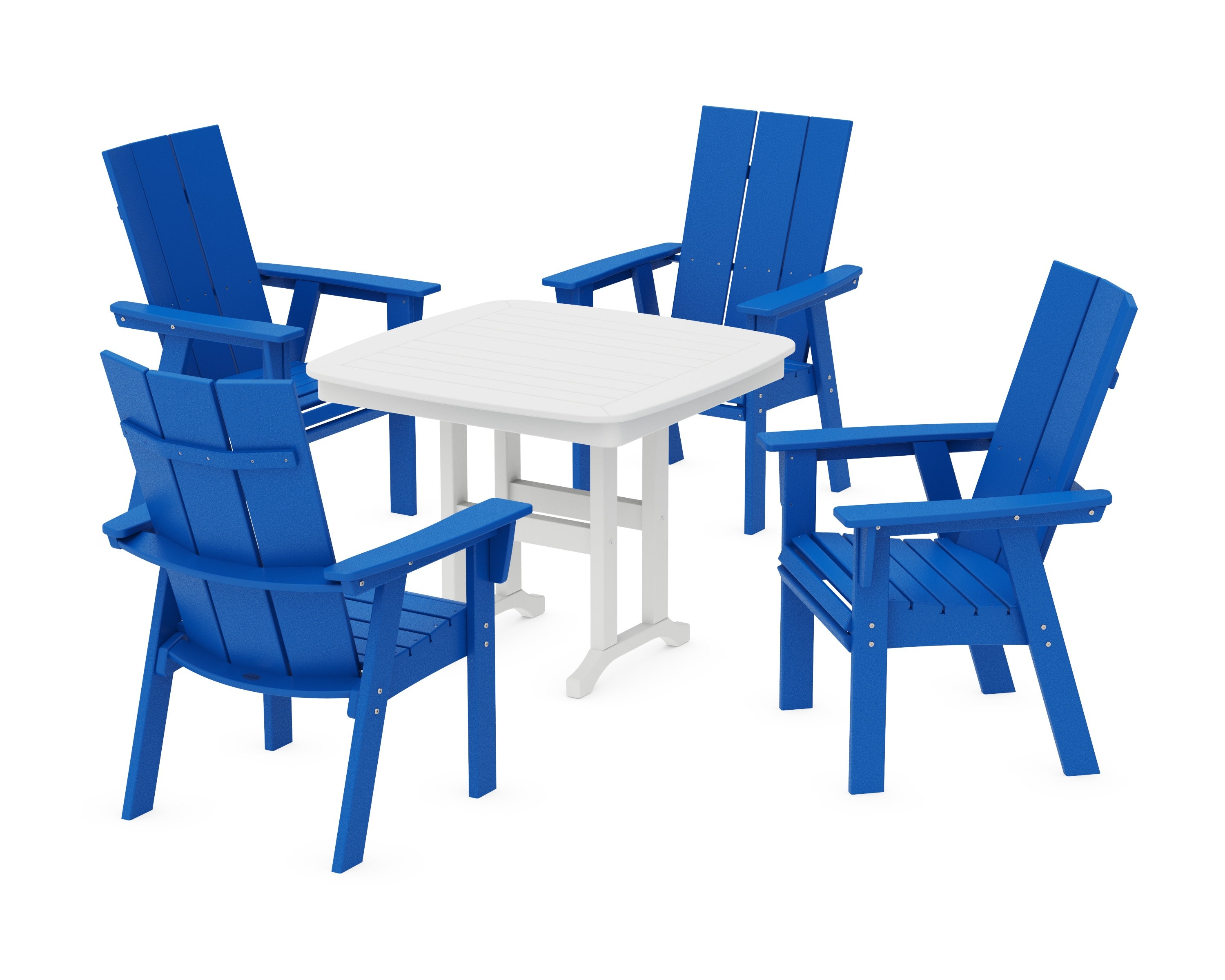 Modern Curveback Adirondack 5-Piece Dining Set in Pacific Blue / White